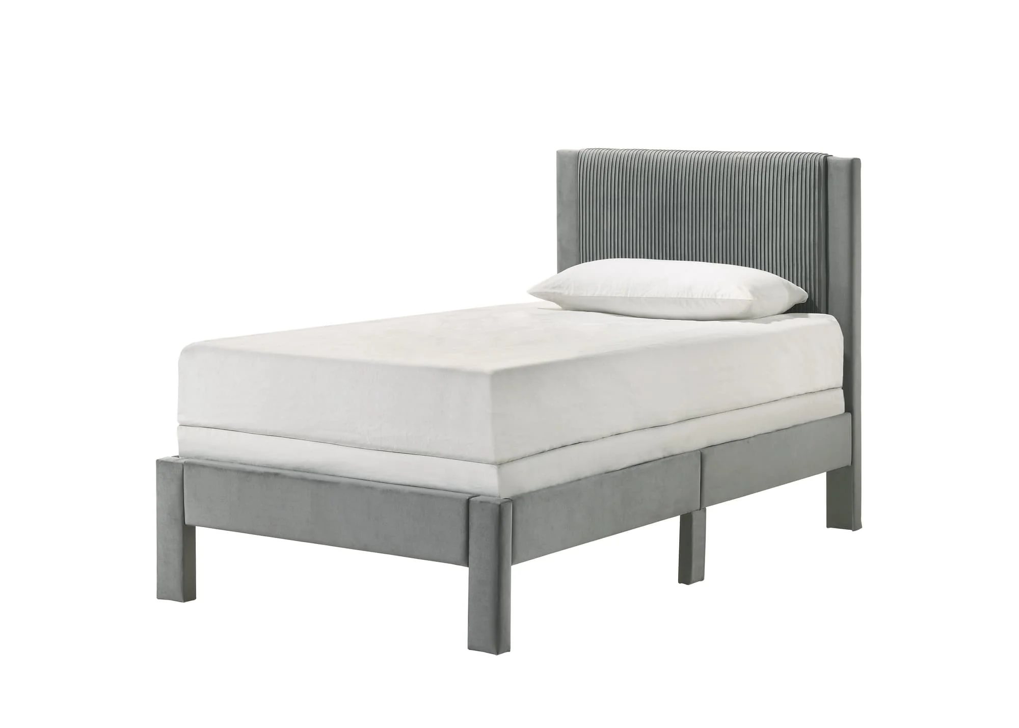 Lucia Light Gray Upholstered Platform Twin Bed - Image 1