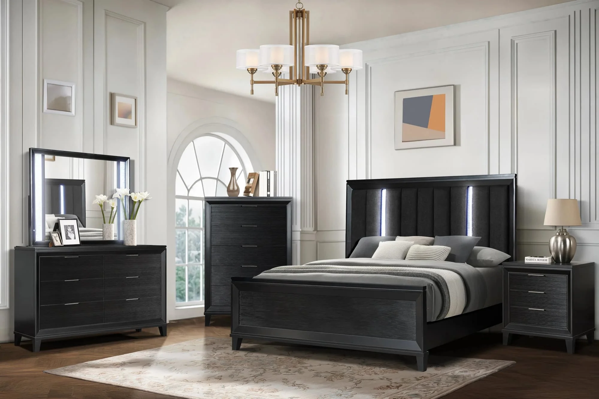 Havana Black Upholstered LED Panel Bedroom Set - Image 1