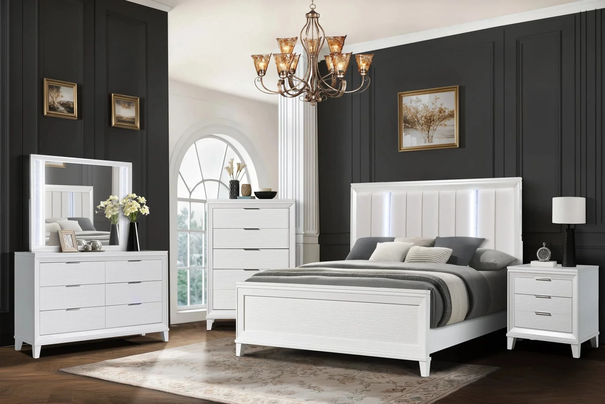 Havana White Upholstered LED Panel Bedroom Set - Image 1