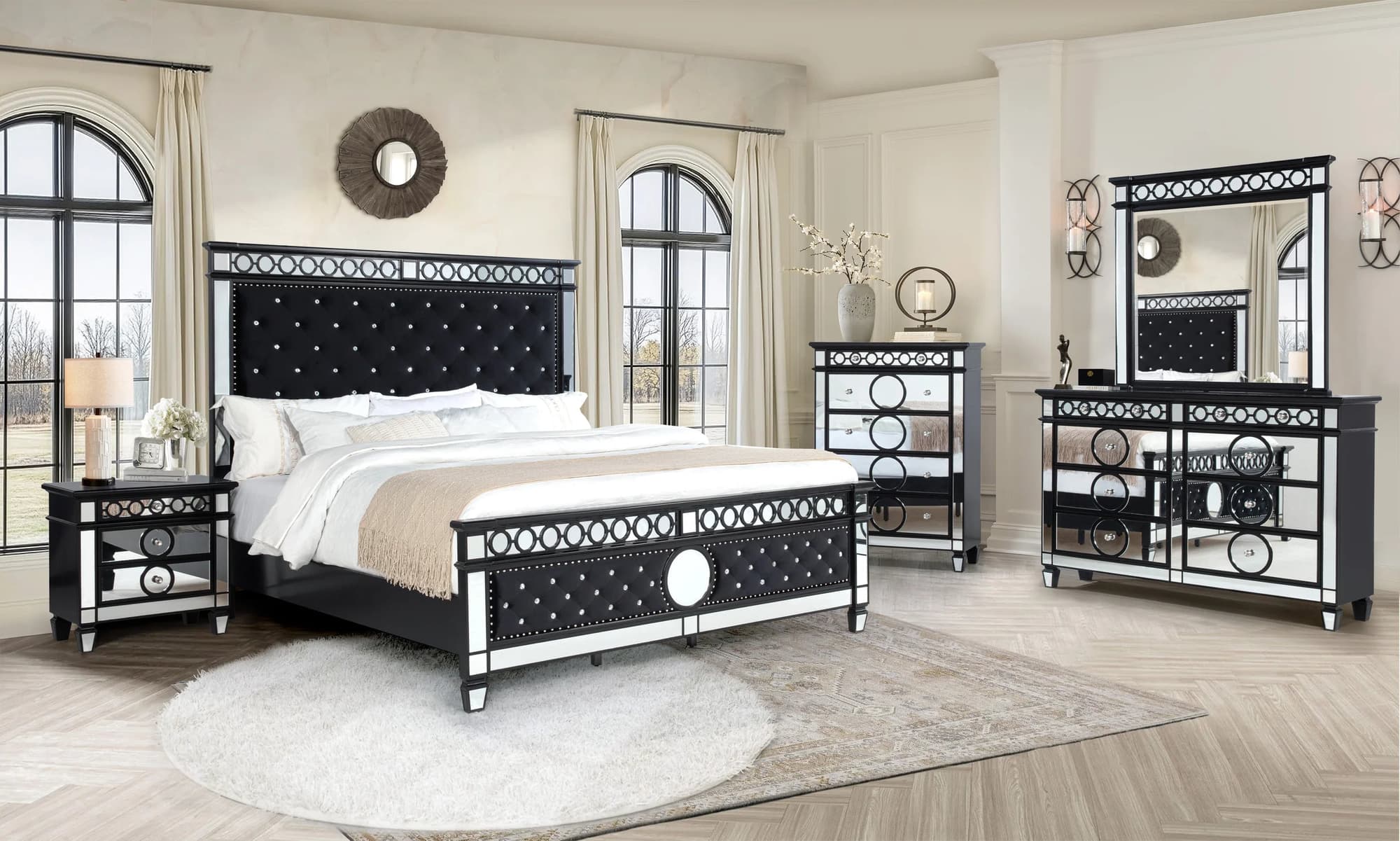Baron Silver Black Upholstered Tufted Panel Bedroom Set - Image 1