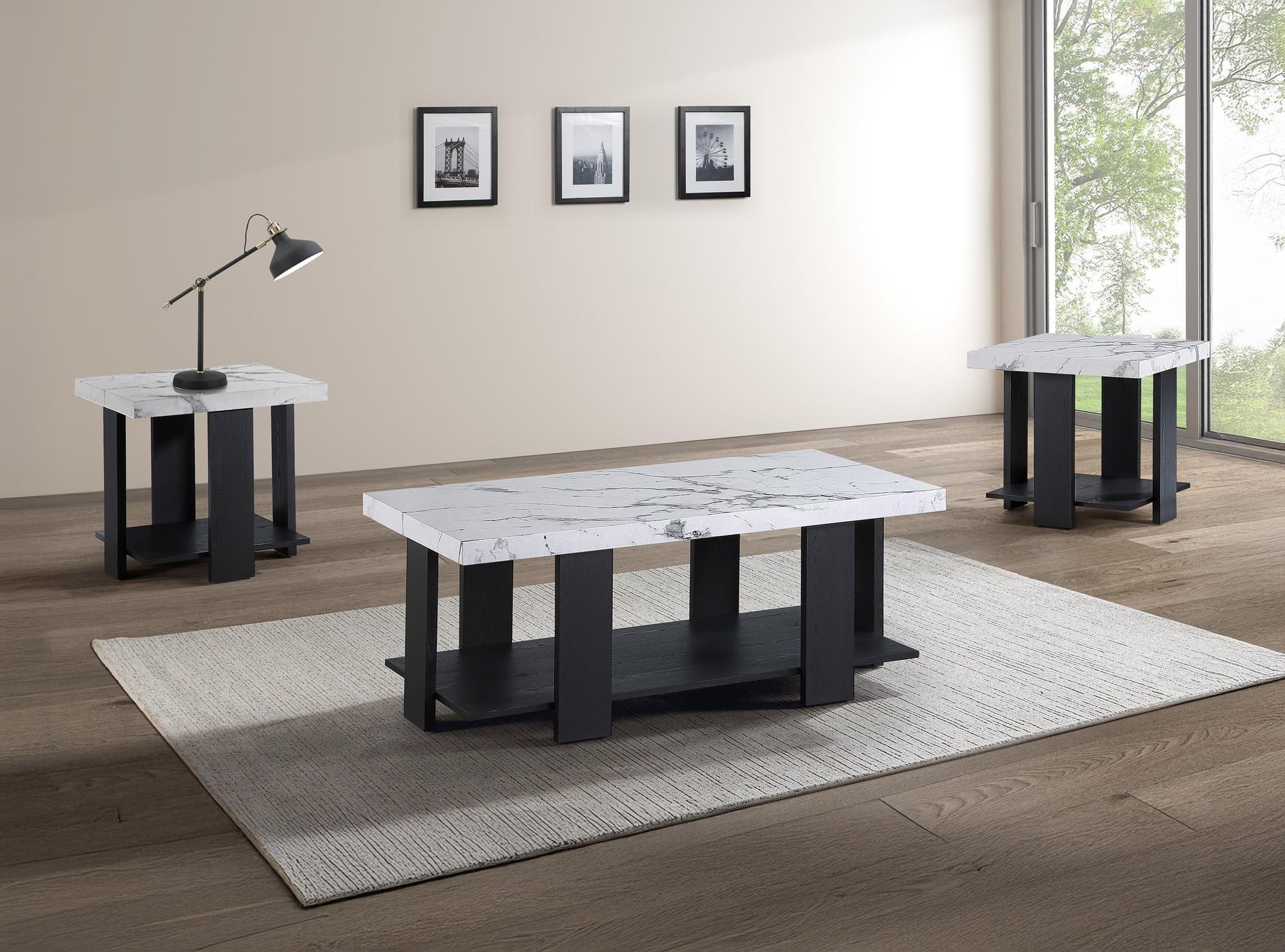 Boris Black White Faux Marble Coffee Table Set - Image 1