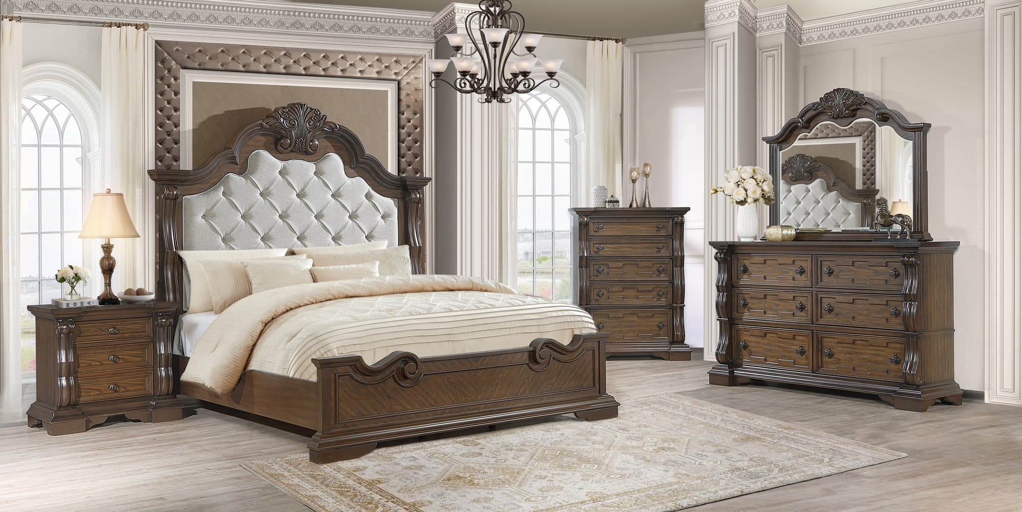 Binine Brown Upholstered Tufted Panel Bedroom Set - Image 1