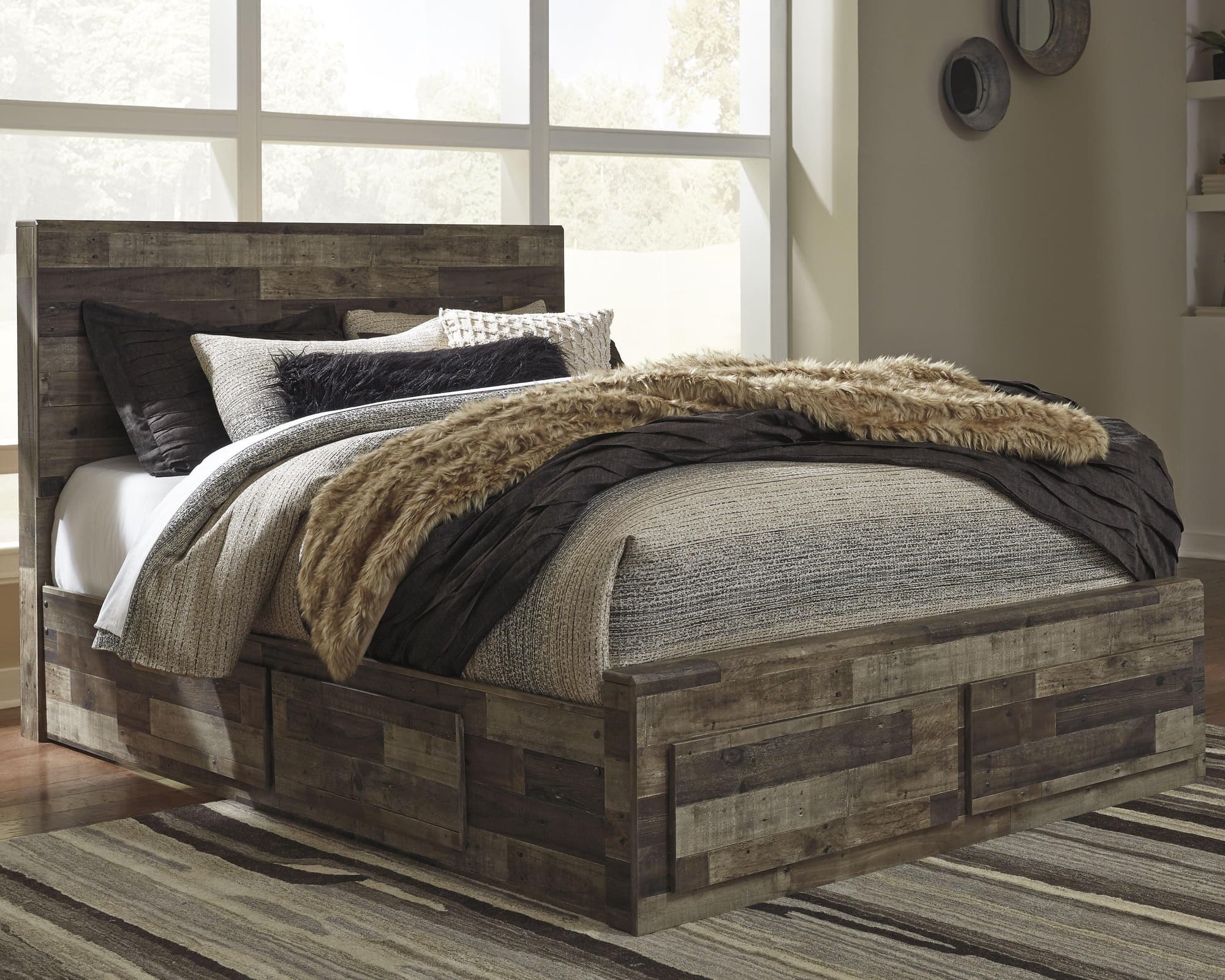 Derekson Multi Gray Queen Panel Bed With 4 Storage Drawers - Image 1