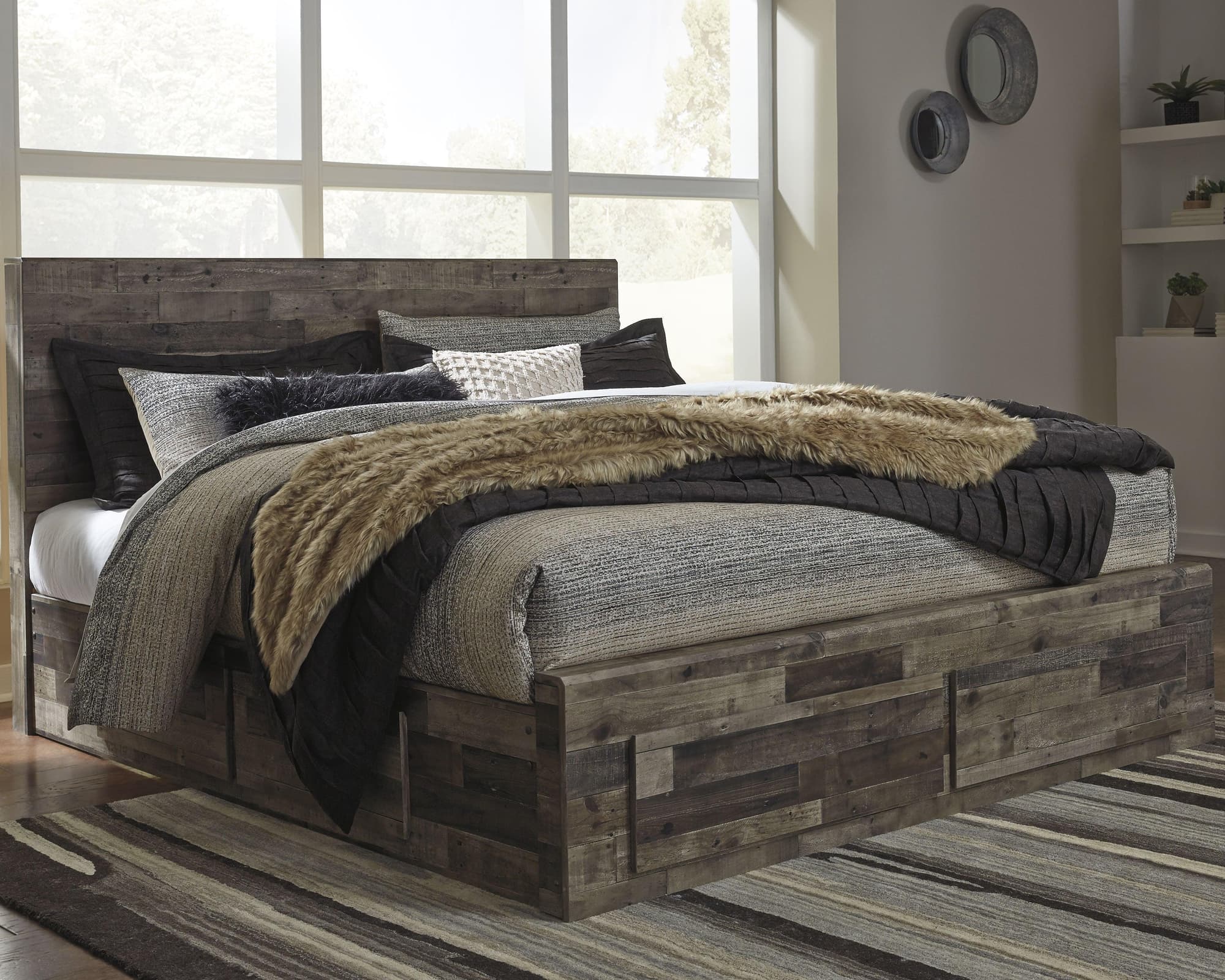 Derekson Multi Gray King Panel Bed With 4 Storage Drawers - Image 1