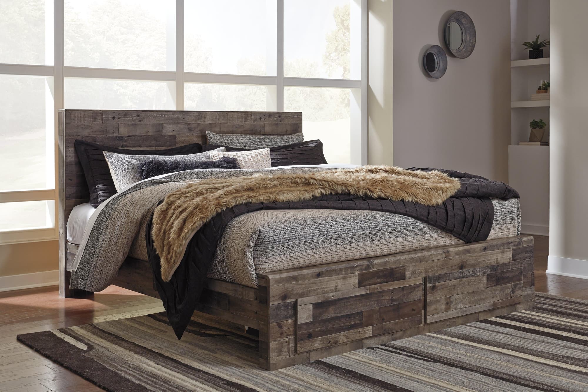 Derekson Multi Gray King Panel Bed With 2 Storage Drawers - Image 1