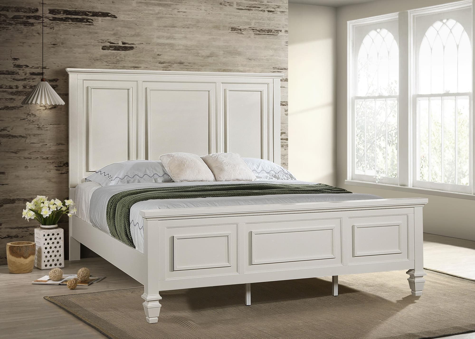 Sandy Beach 63-inch Eastern King Wood Panel Bed Cream White - Image 1