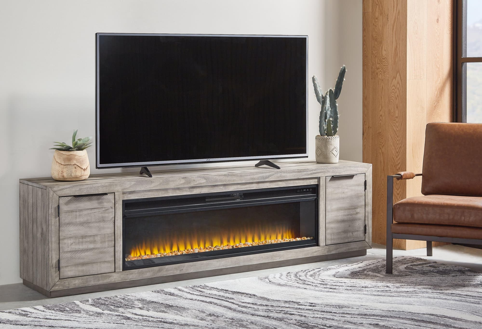 Naydell Gray 92″ Tv Stand With Electric Fireplace