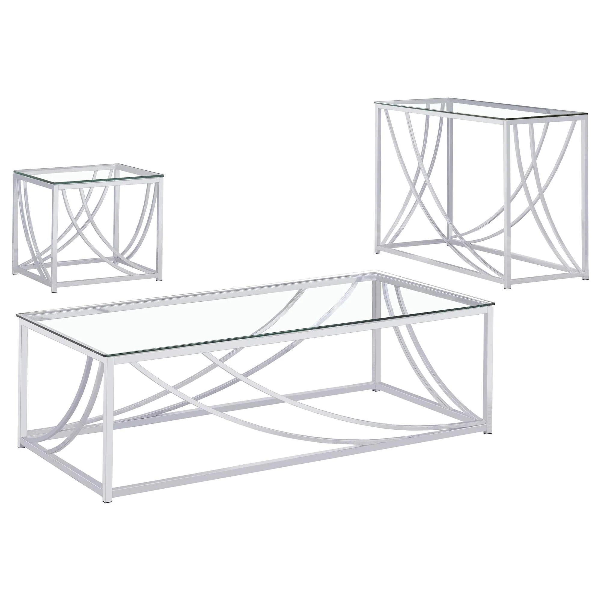 Lille 3-piece Glass Top Coffee End Sofa Table Set Chrome - Image 1