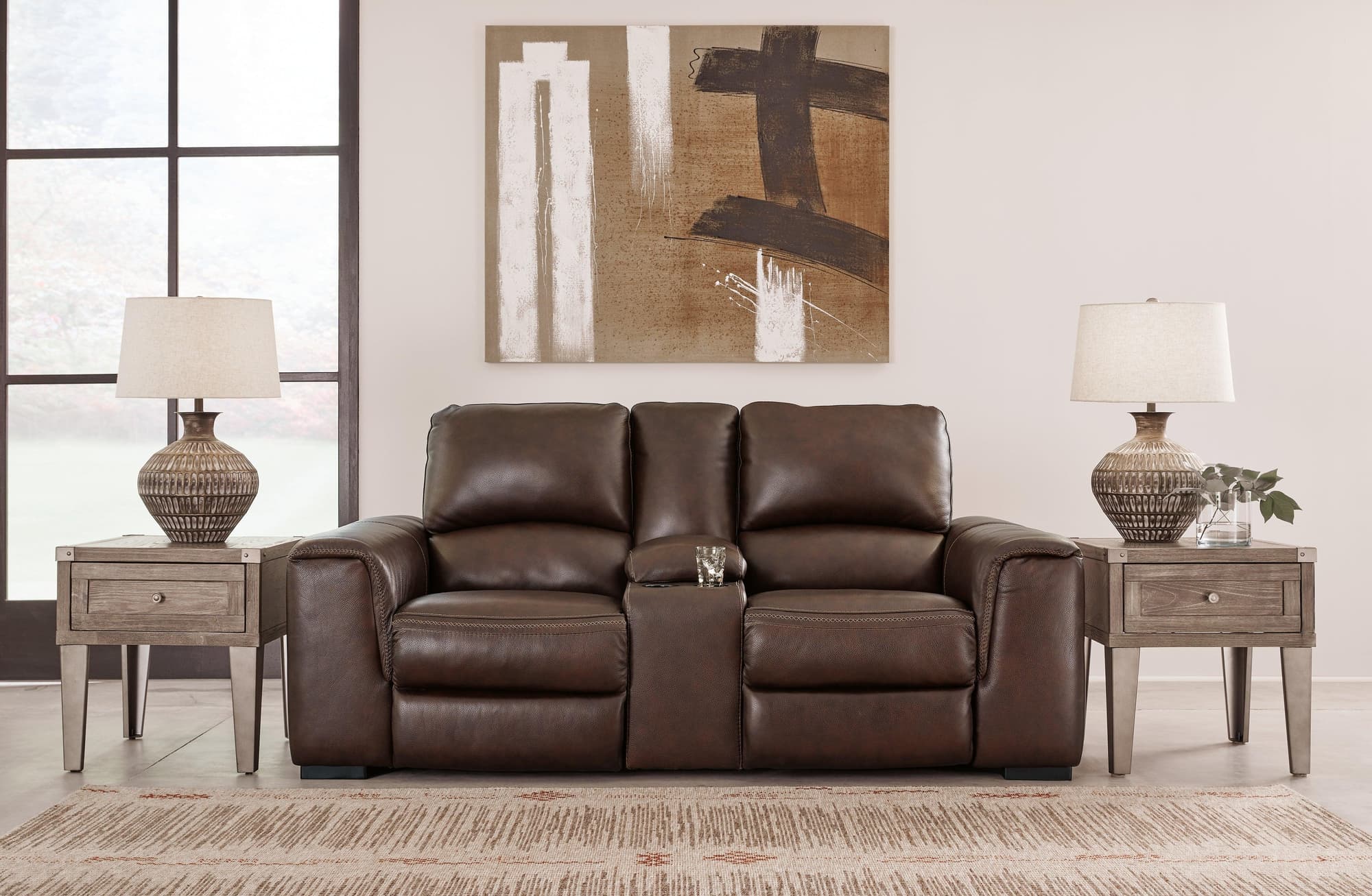 Alessandro Walnut Power Reclining Loveseat With Console