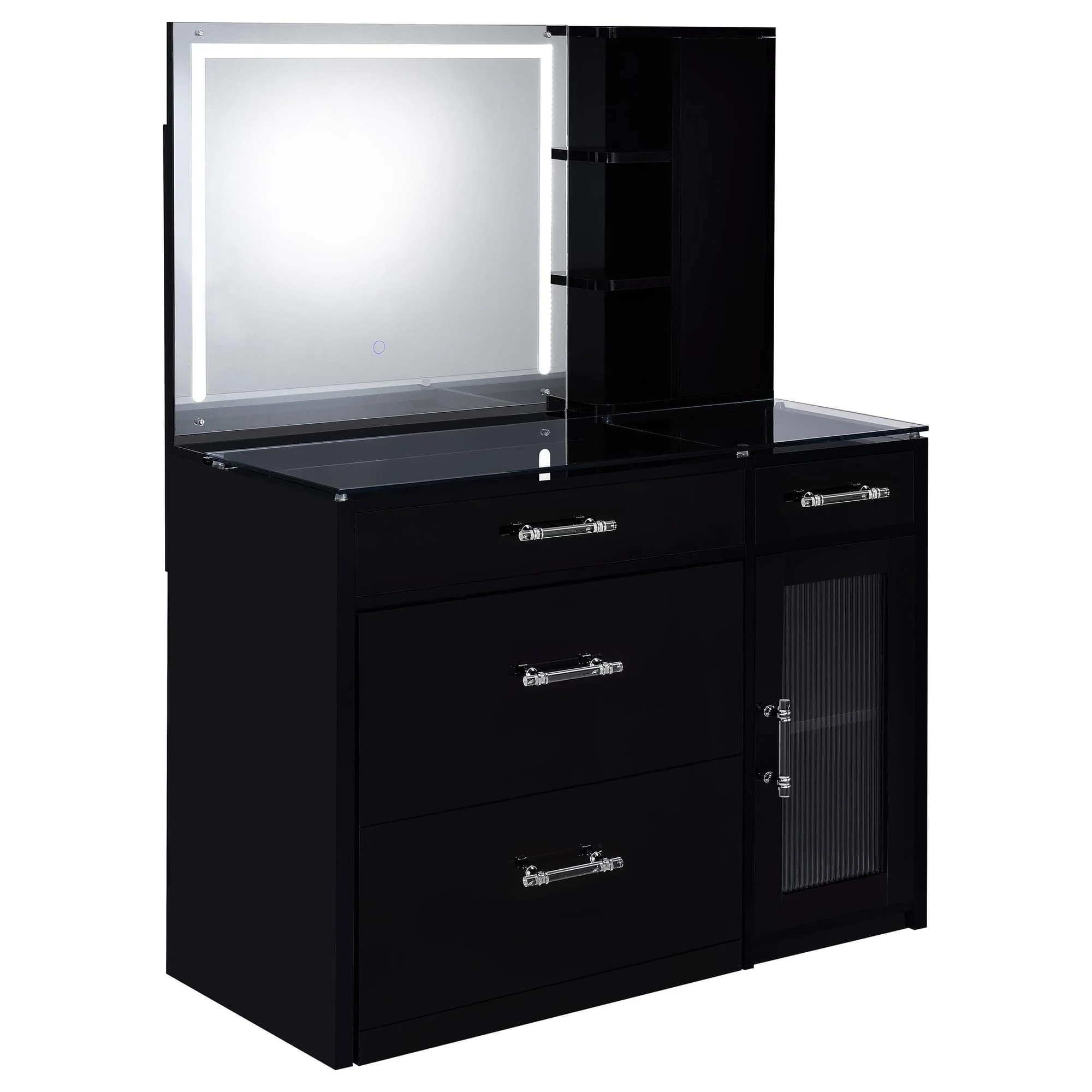 Flora 2-drawer Vanity Set with LED Mirror Black High Gloss - Image 1