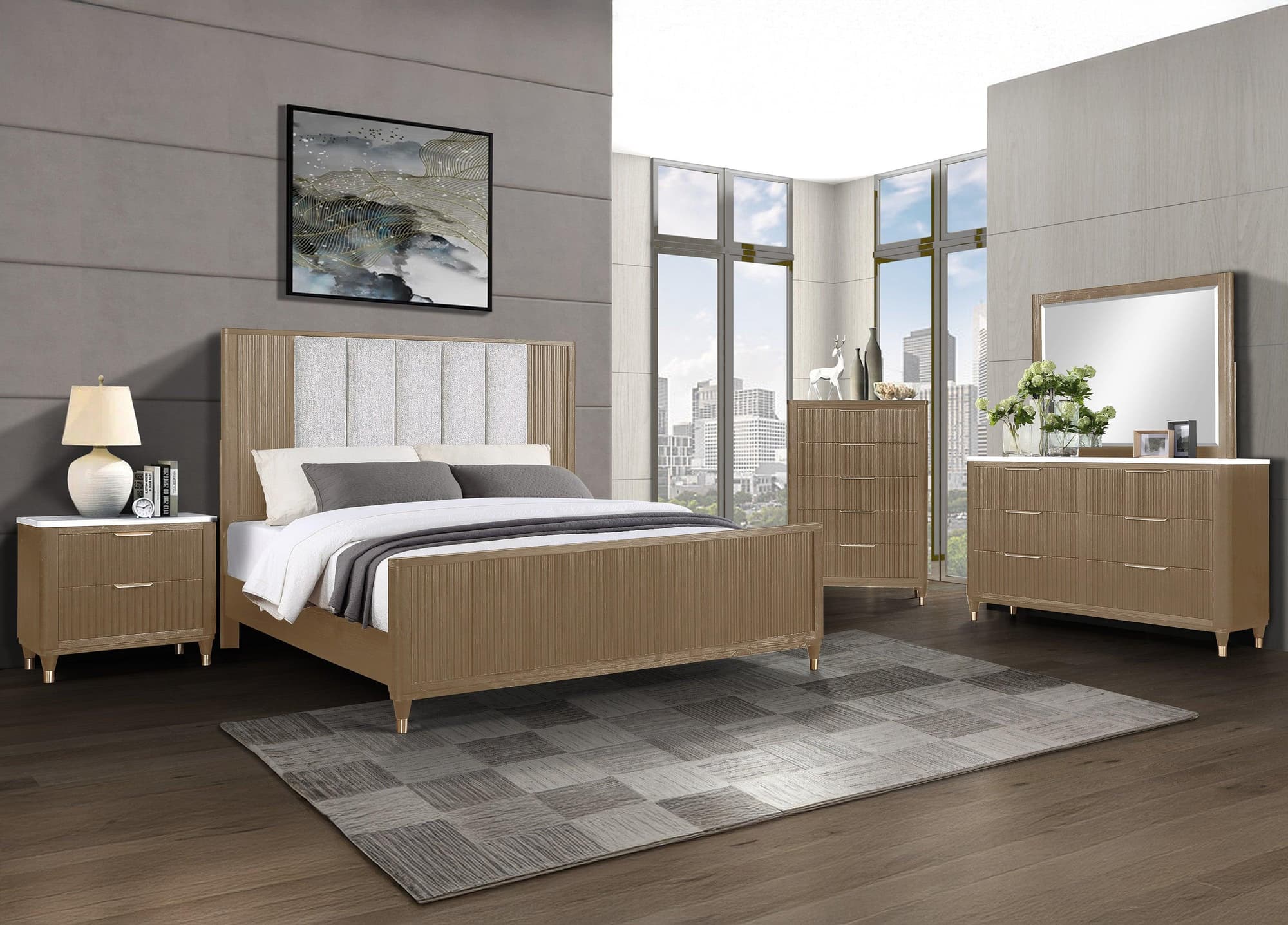 Kara Natural Upholstered Panel Queen Bed - Image 1