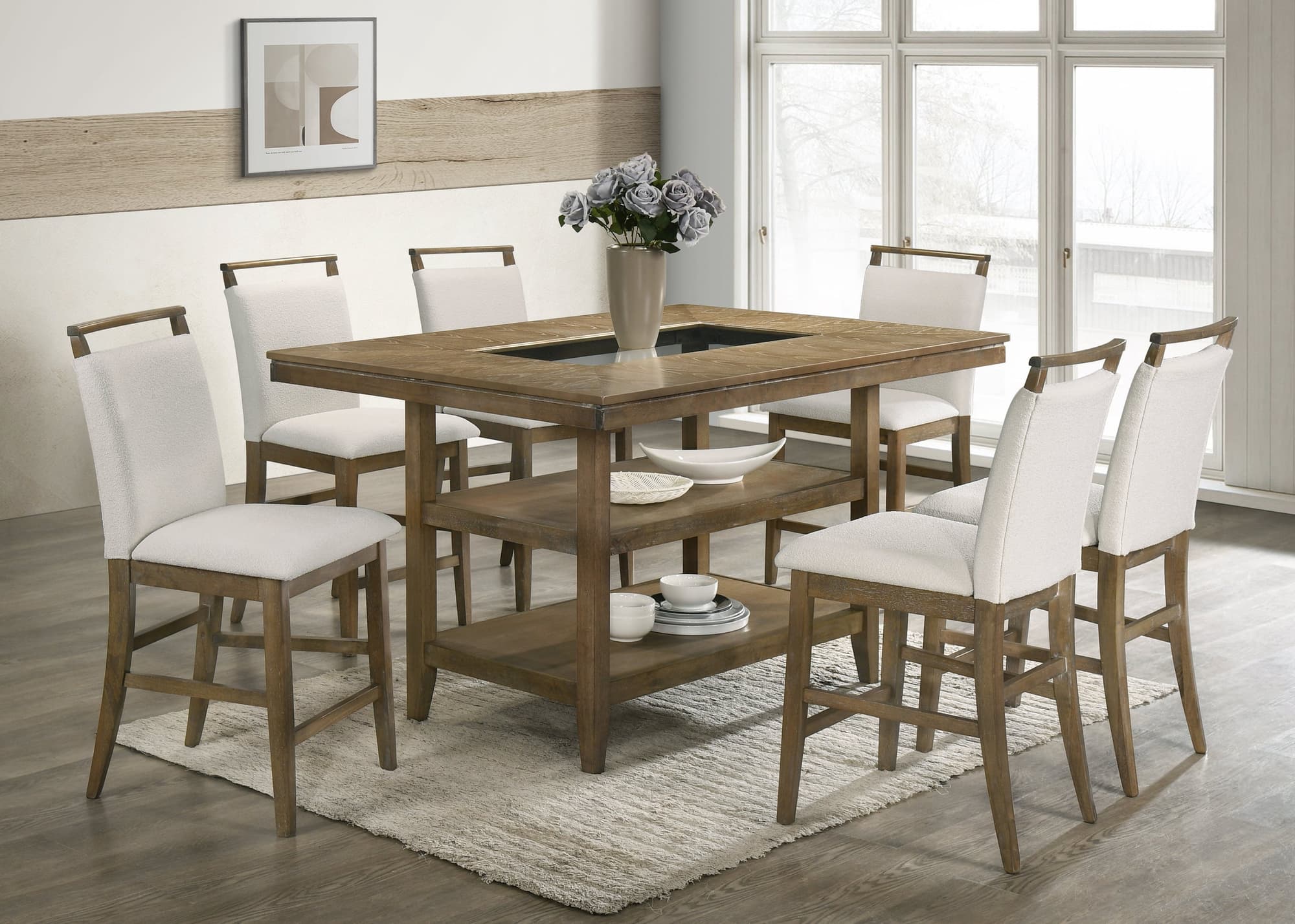 Tommy Light Brown Counter Height Table + 6 Chairs Set - Image 1