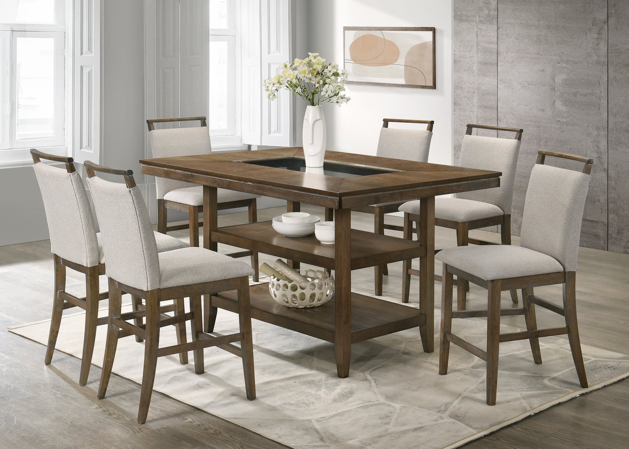 Tommy Brown Counter Height Table + 6 Chairs Set - Image 1
