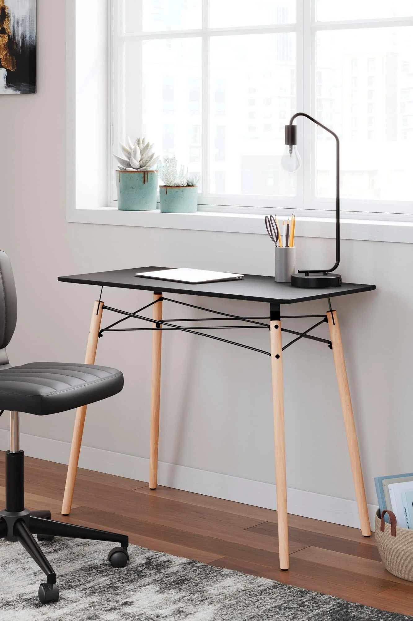Jaspeni Black Natural Home Office Desk - Image 1