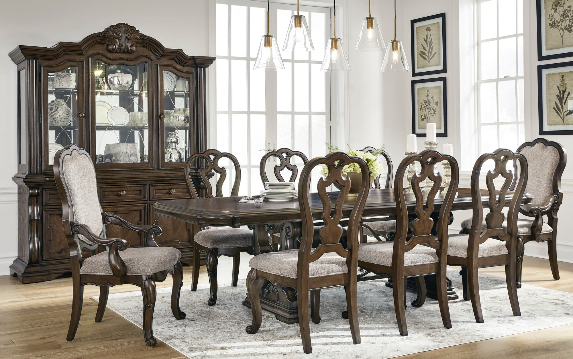 Divine Dark Cherry Pedestal Table + 6 Chairs - Image 1