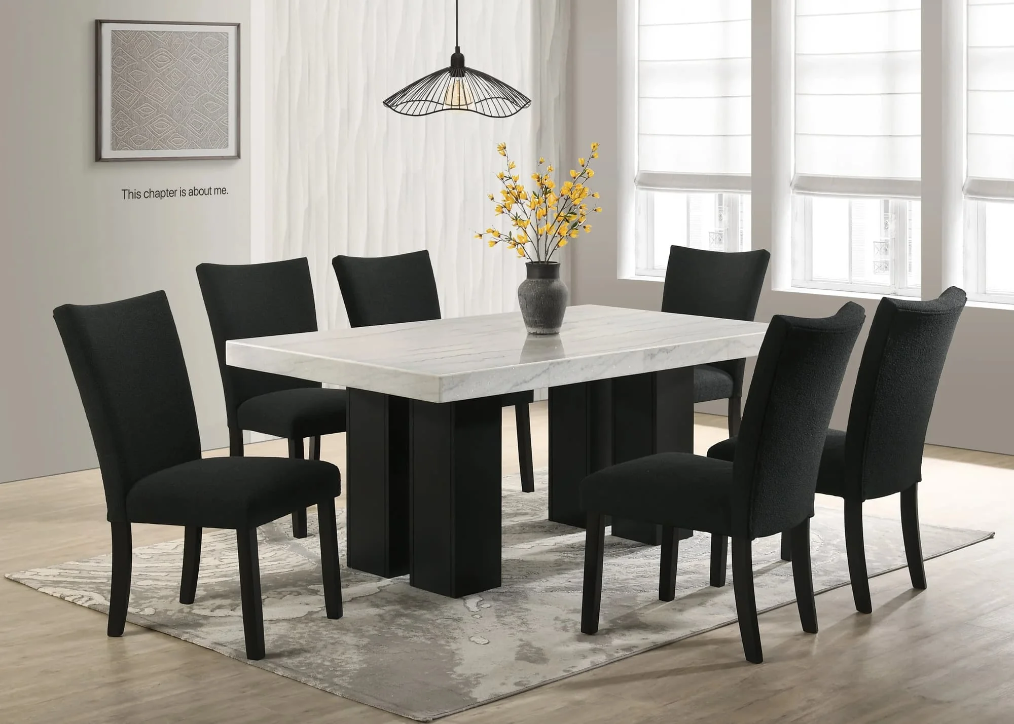 Finley Black Genuine Marble Table + 6 Chairs - Image 1