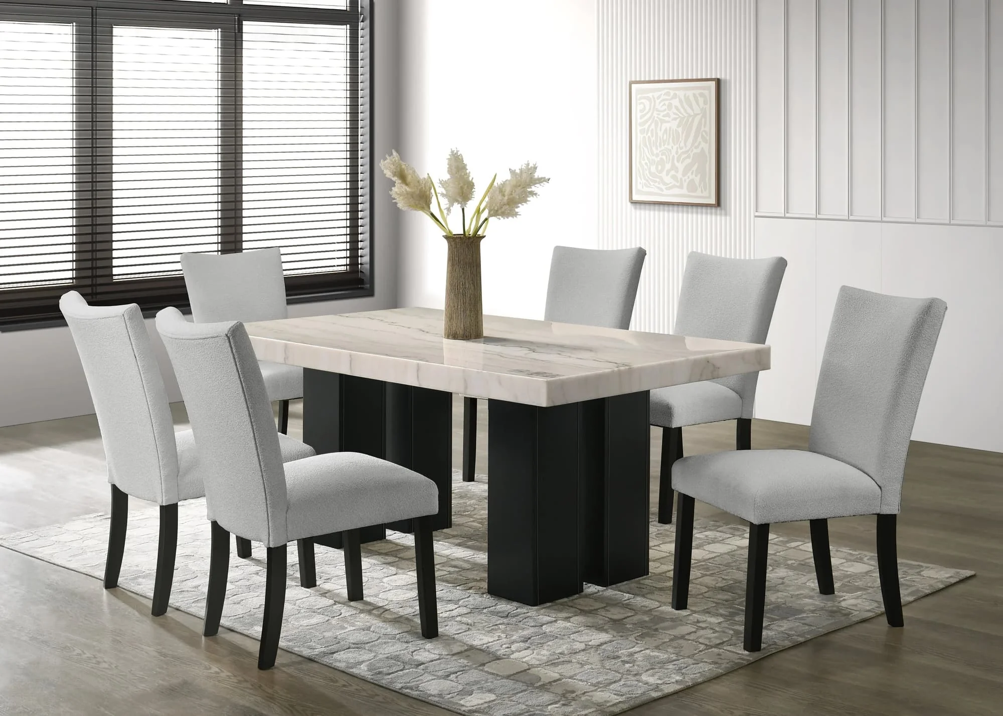 Nola Gray Genuine Marble Table + 6 Chairs - Image 1