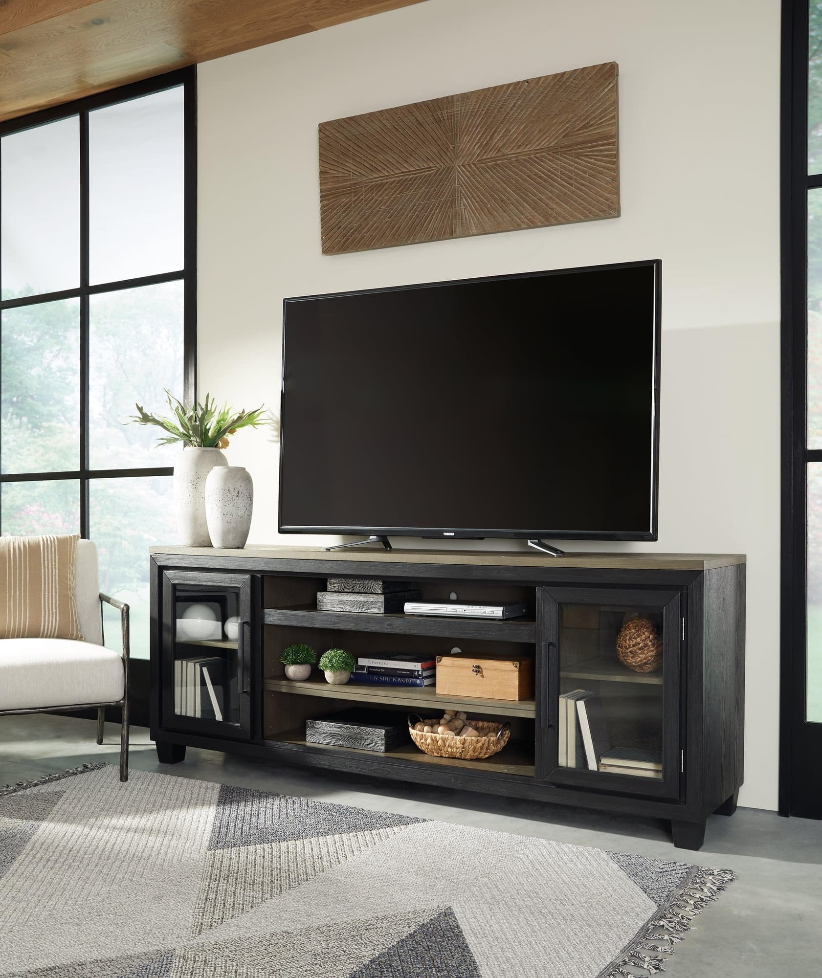 Foyland Black Brown 83″ Tv Stand