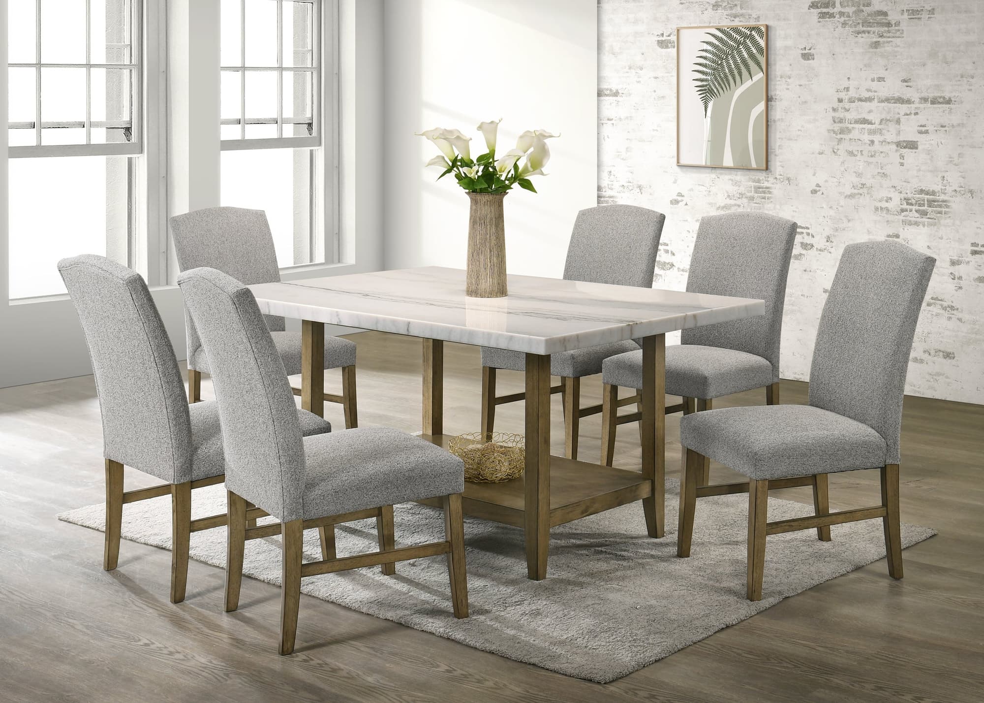 Lola Gray Genuine Marble Table + 6 Chairs - Image 1