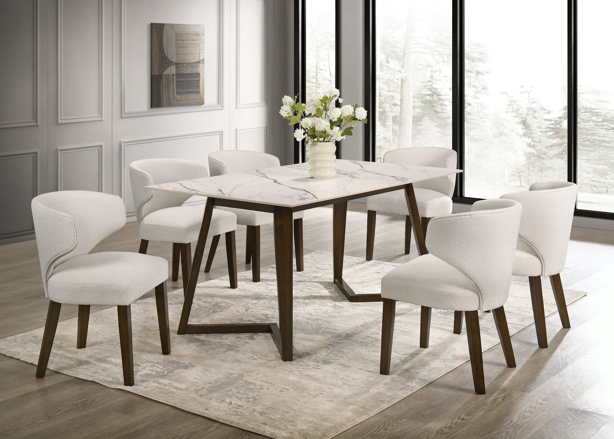Cava White Dining Table + 6 Chair Set - Image 1