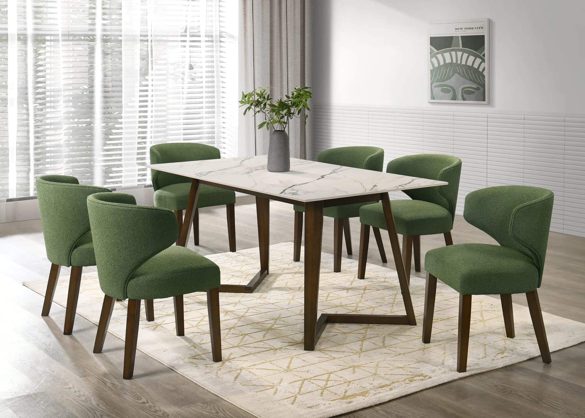Cava Green Dining Table + 6 Chair Set - Image 1