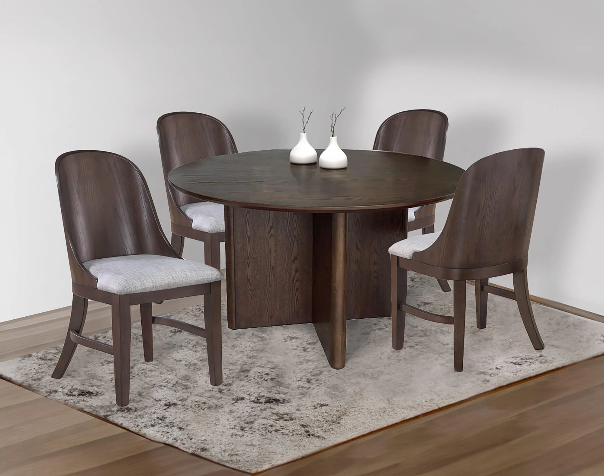 Cullen Dark Brown Fabric Upholstered Round Dining Room Set - Image 1