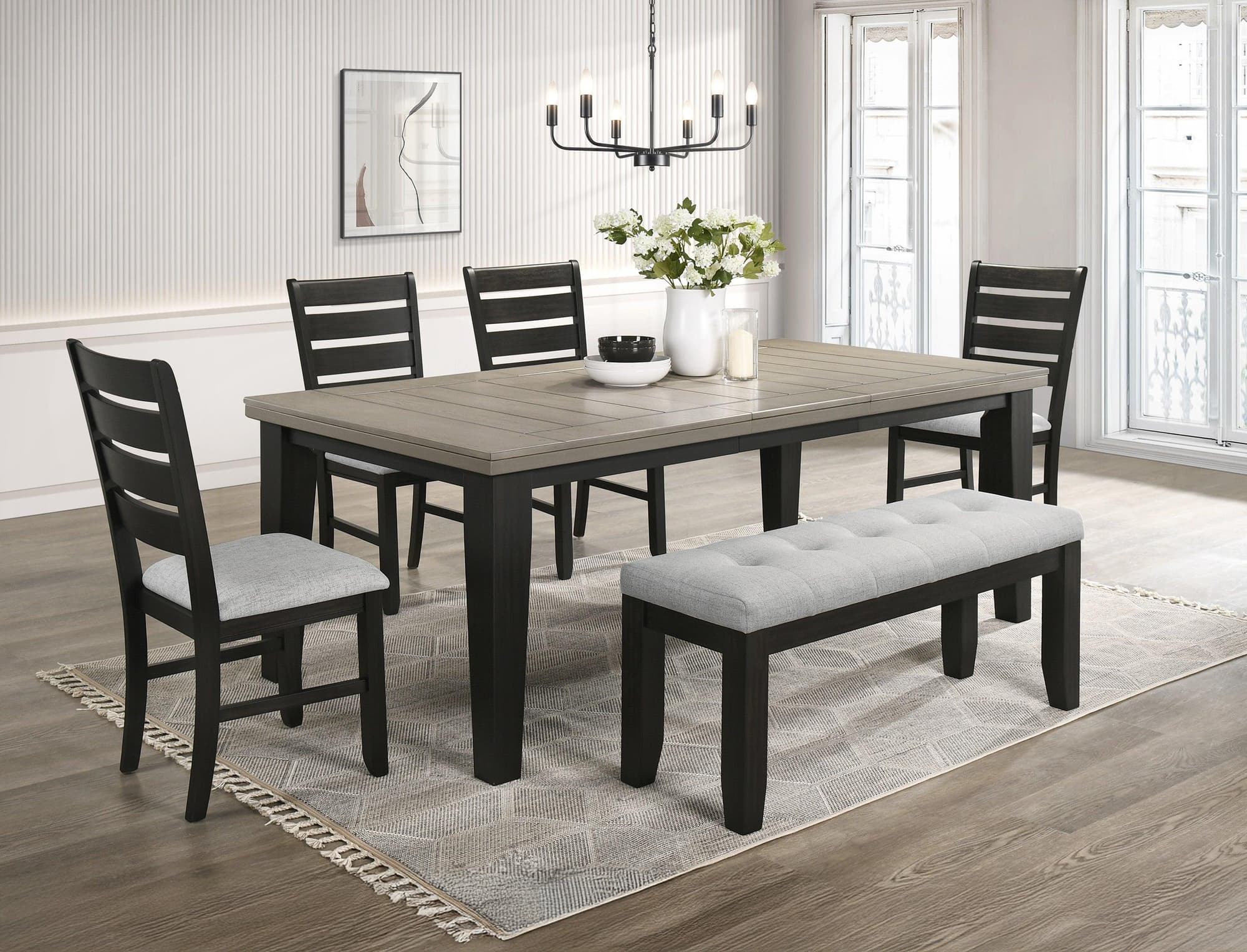 Bardstown Light Gray Upholstered Tufted Dining Room Set - Image 1