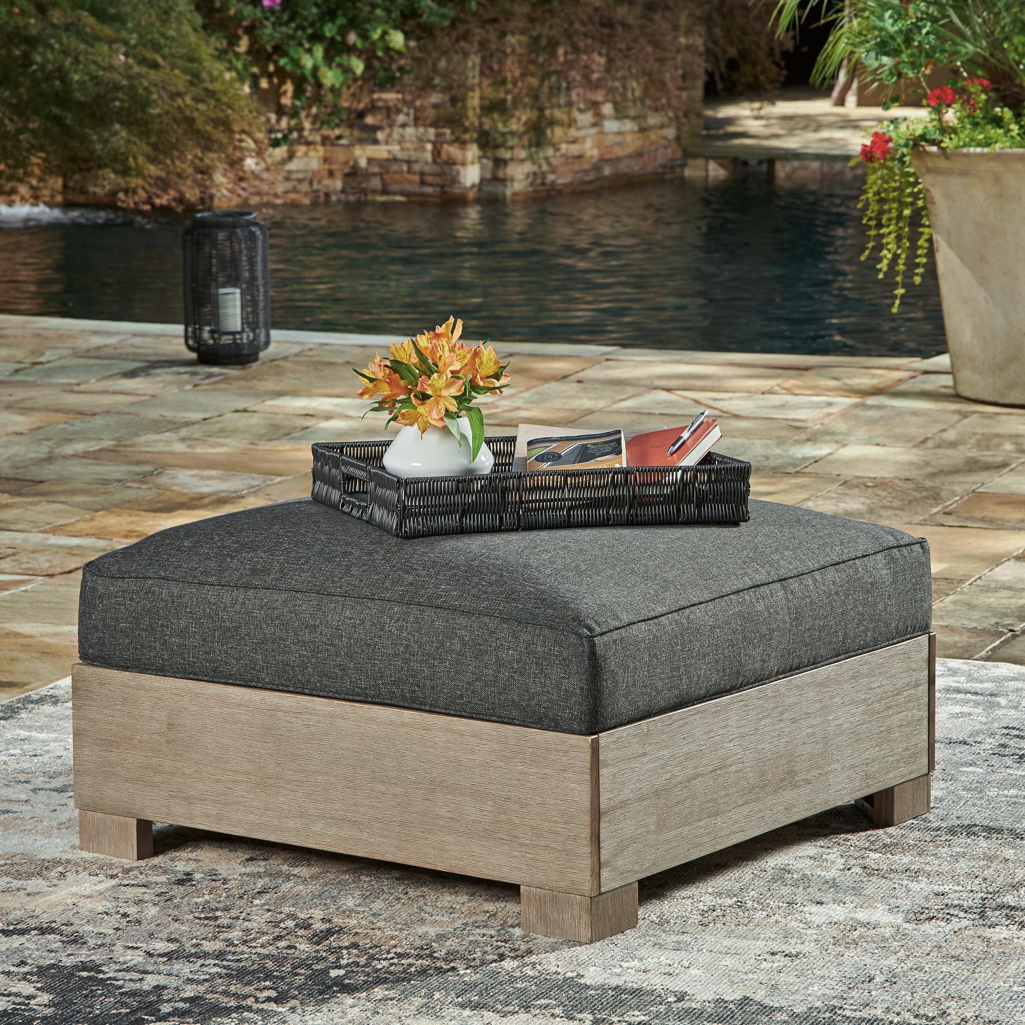 Citrine Park Brown Charcoal Outdoor Ottoman With Cushion