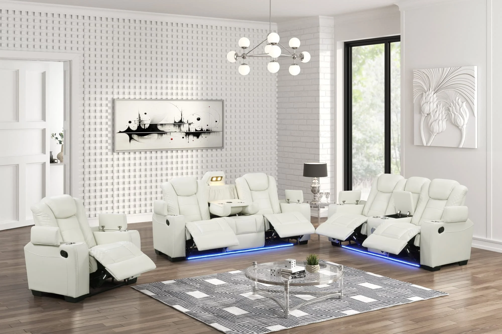 Stefano White 3-Piece Reclining Set - Image 1