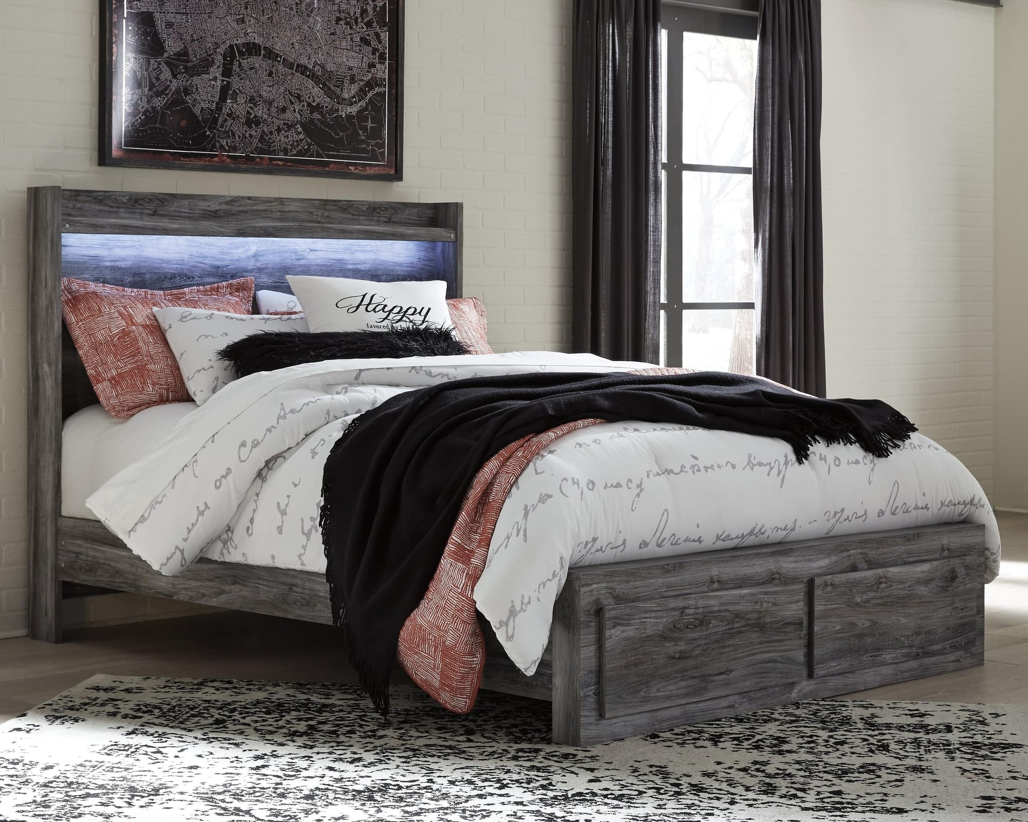 Baystorm Gray Queen Panel Bed With 2 Storage Drawers - Image 1