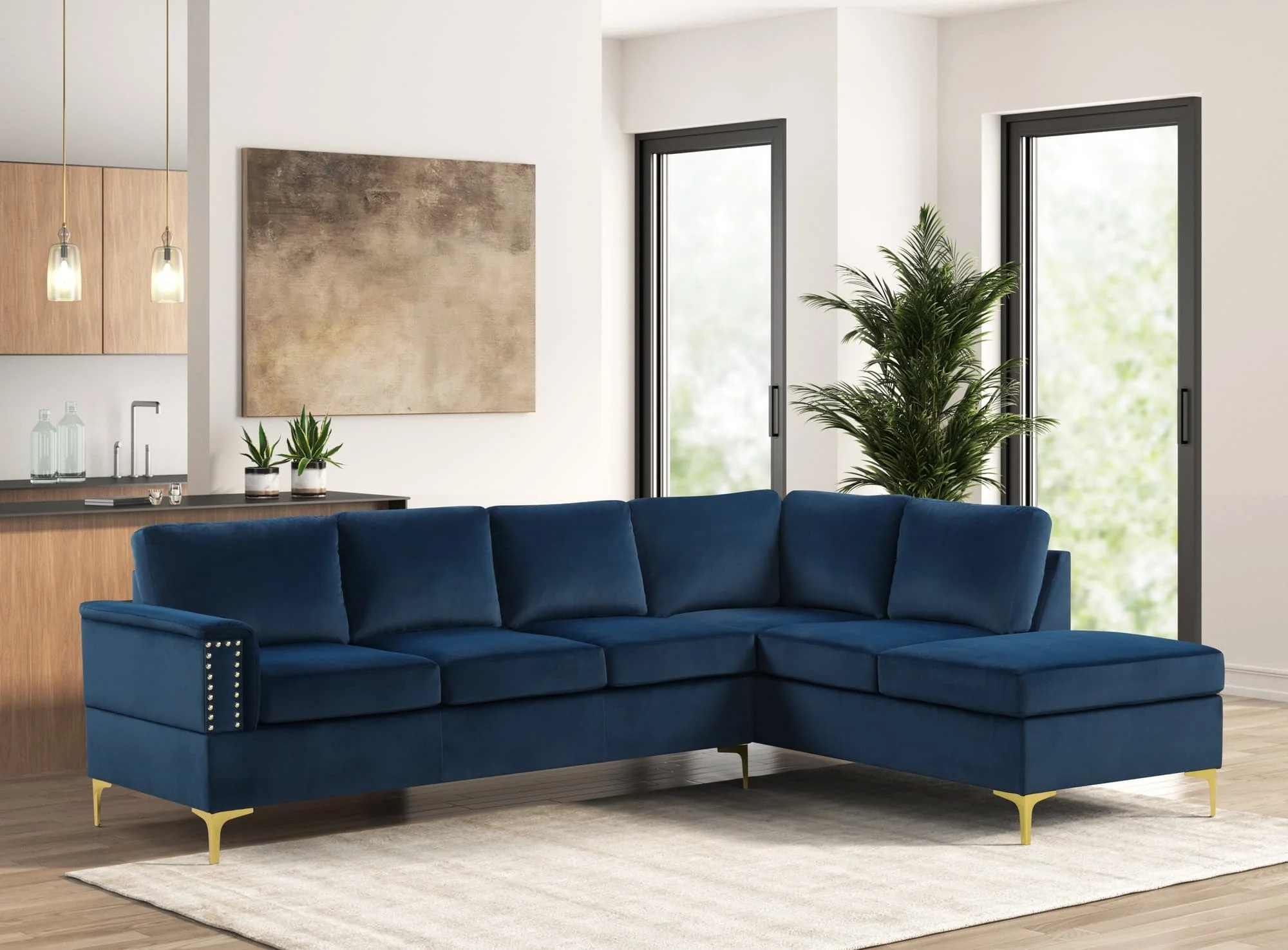 Vogue Navy Velvet Sectional - Image 1
