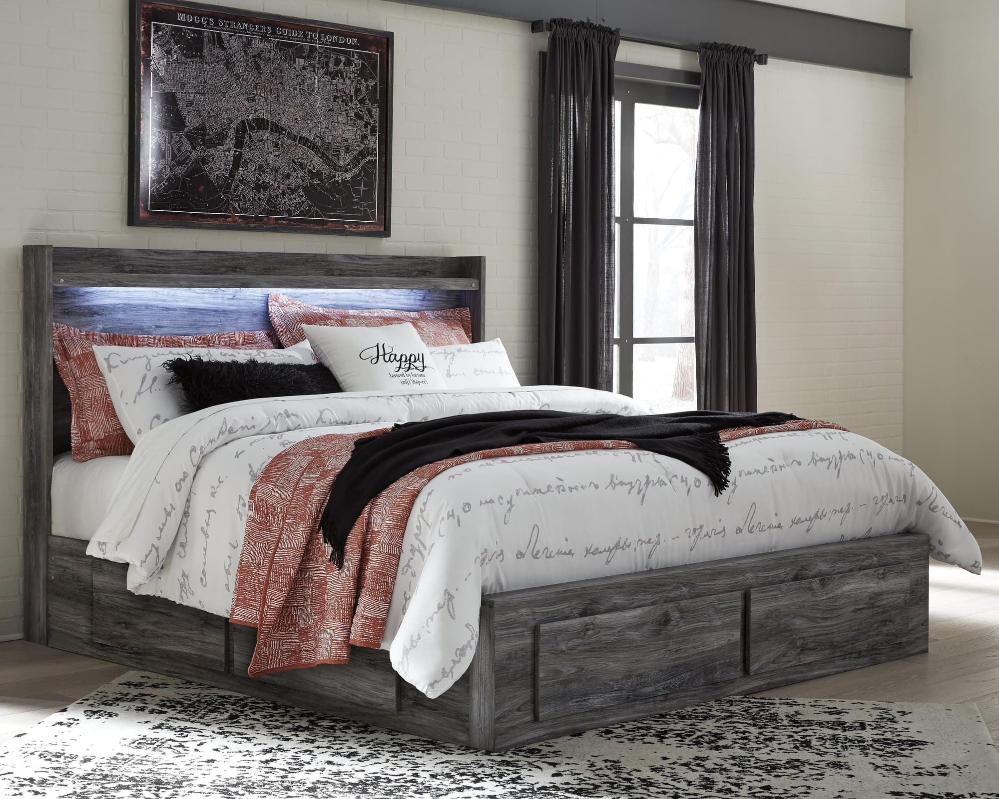 Baystorm Gray King Panel Bed With 4 Storage Drawers - Image 1