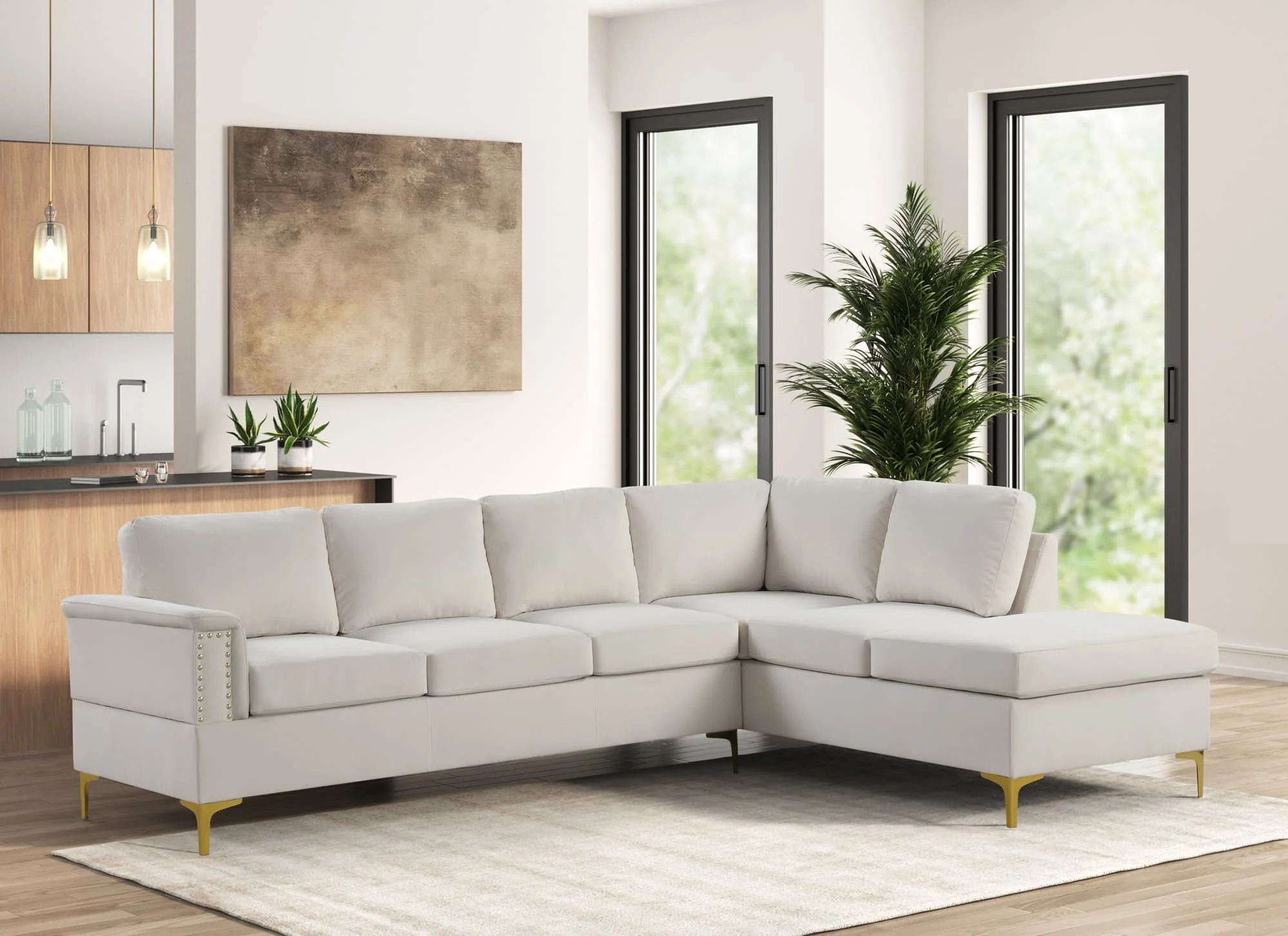 Vogue Cream Velvet Sectional - Image 1