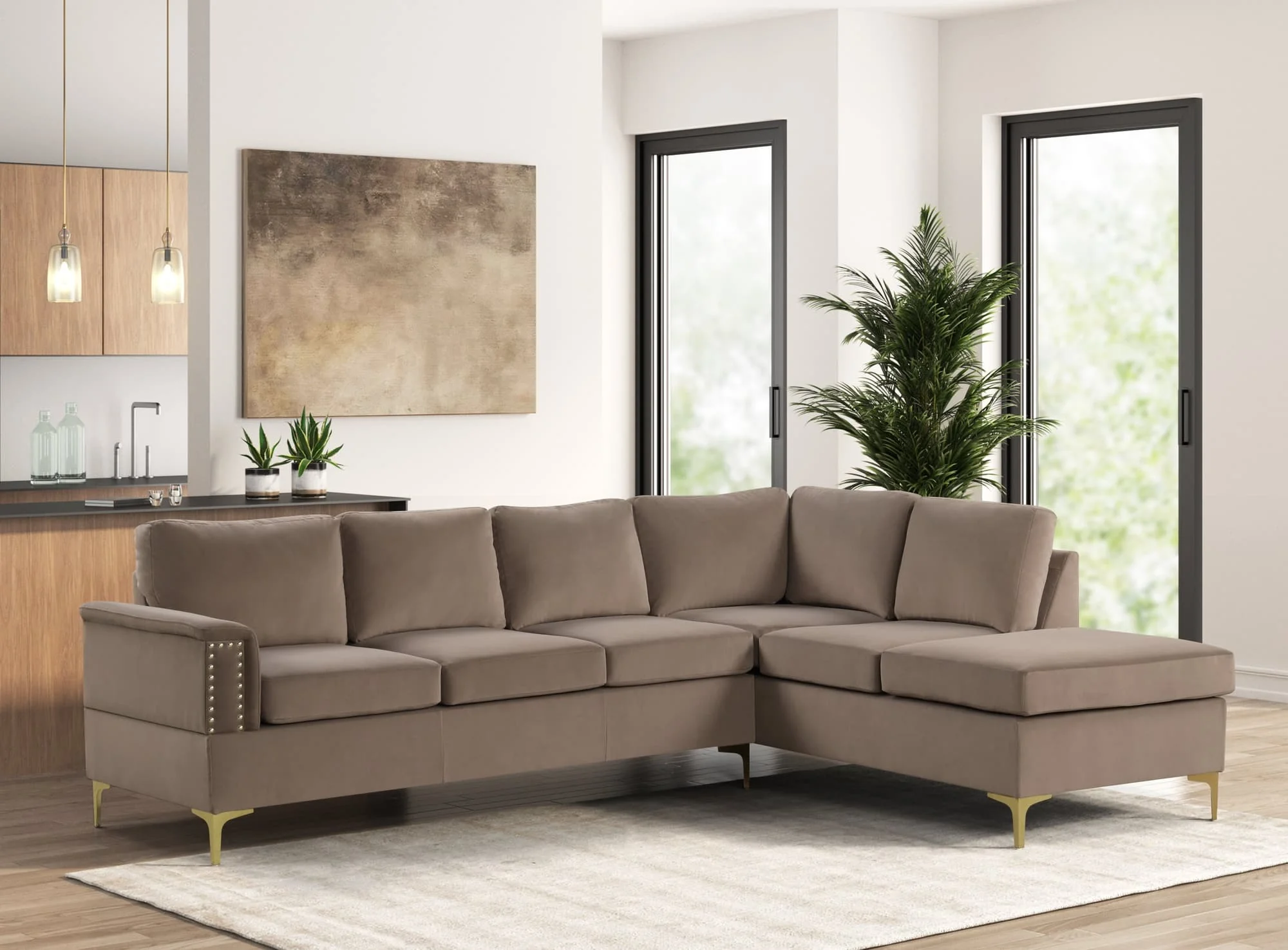 Vogue Latte Velvet Sectional - Image 1