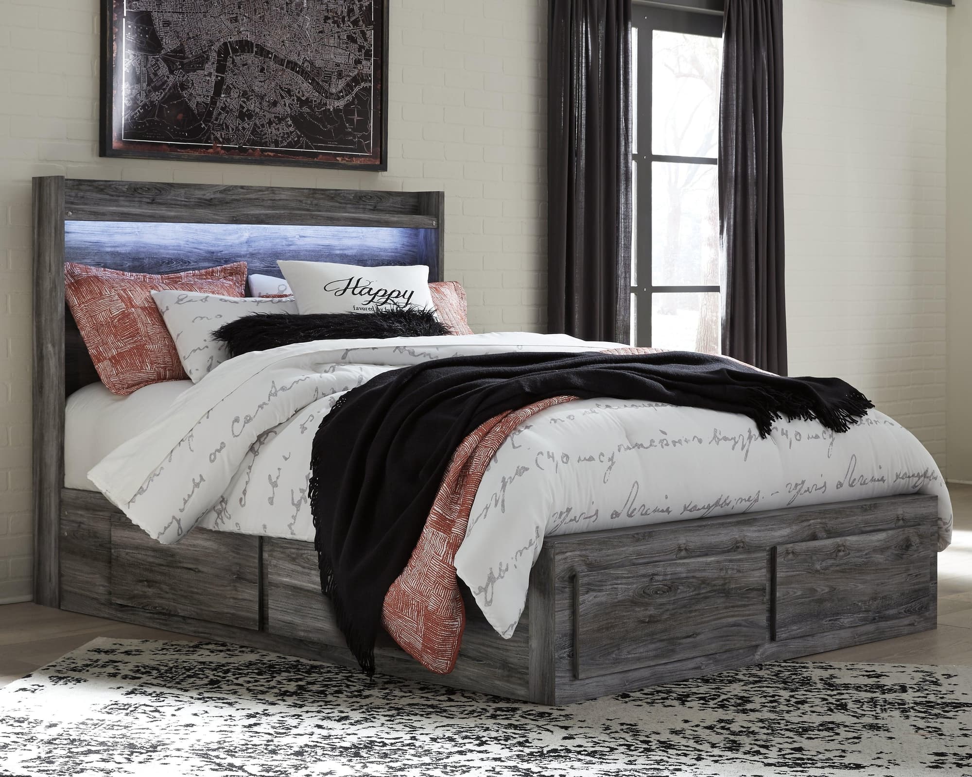 Baystorm Gray Queen Panel Bed With 4 Storage Drawers - Image 1