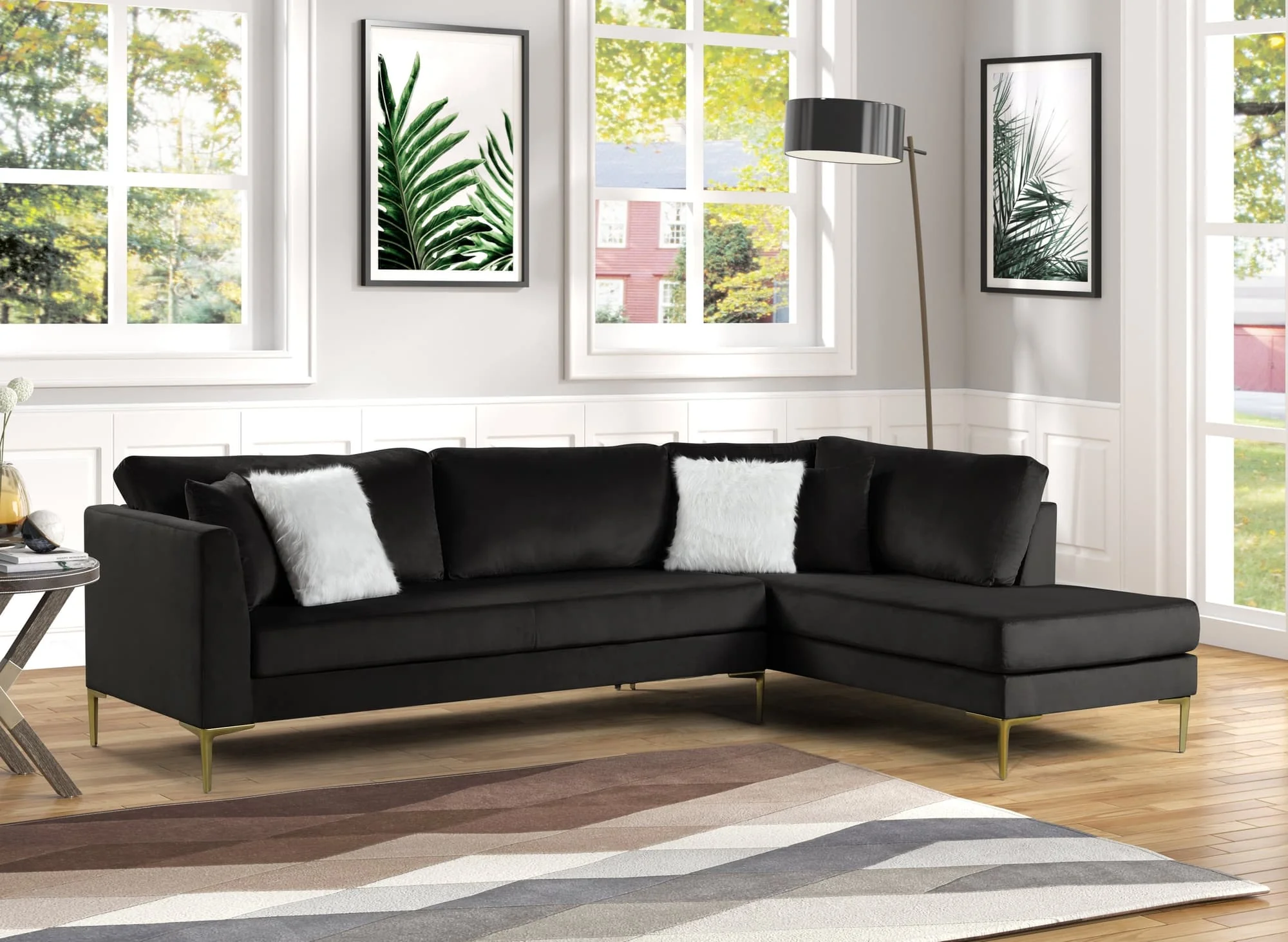 Catalina Black Velvet Sectional - Image 1