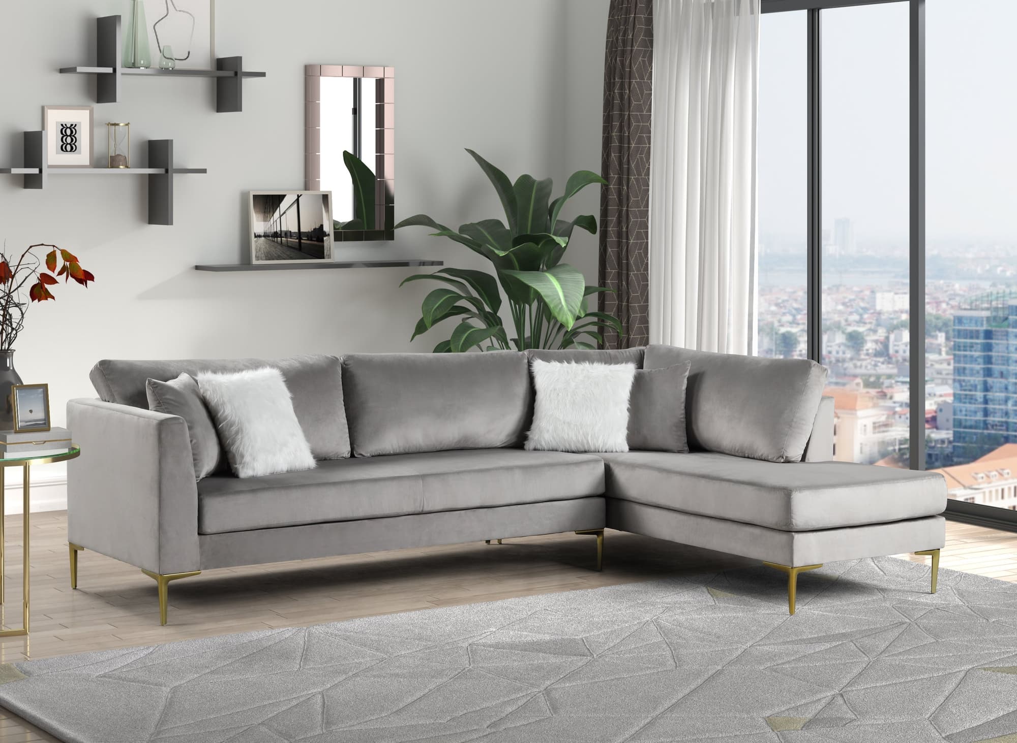 Catalina Silver Velvet Sectional - Image 1