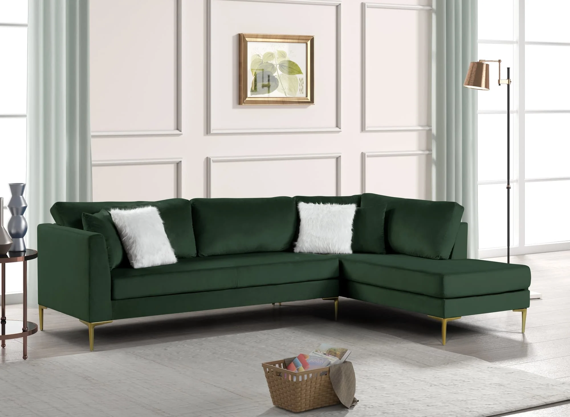 Catalina Green Velvet Sectional - Image 1