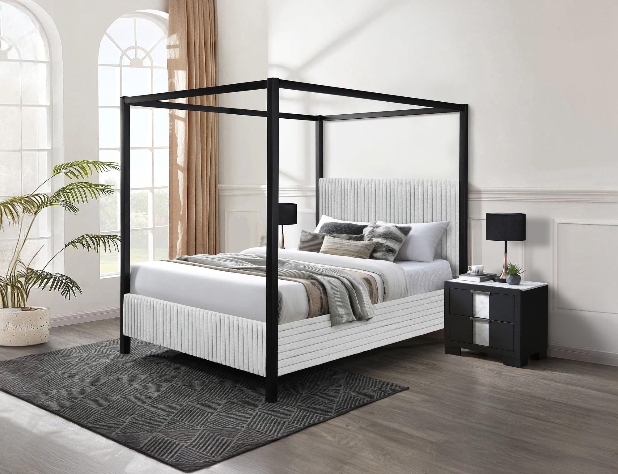 Cora Light Gray Upholstered Canopy King Bed - Image 1