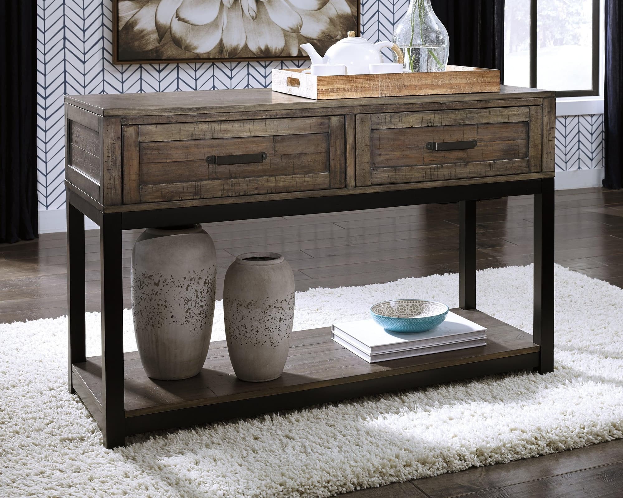 Johurst Grayish Brown Sofa Console Table