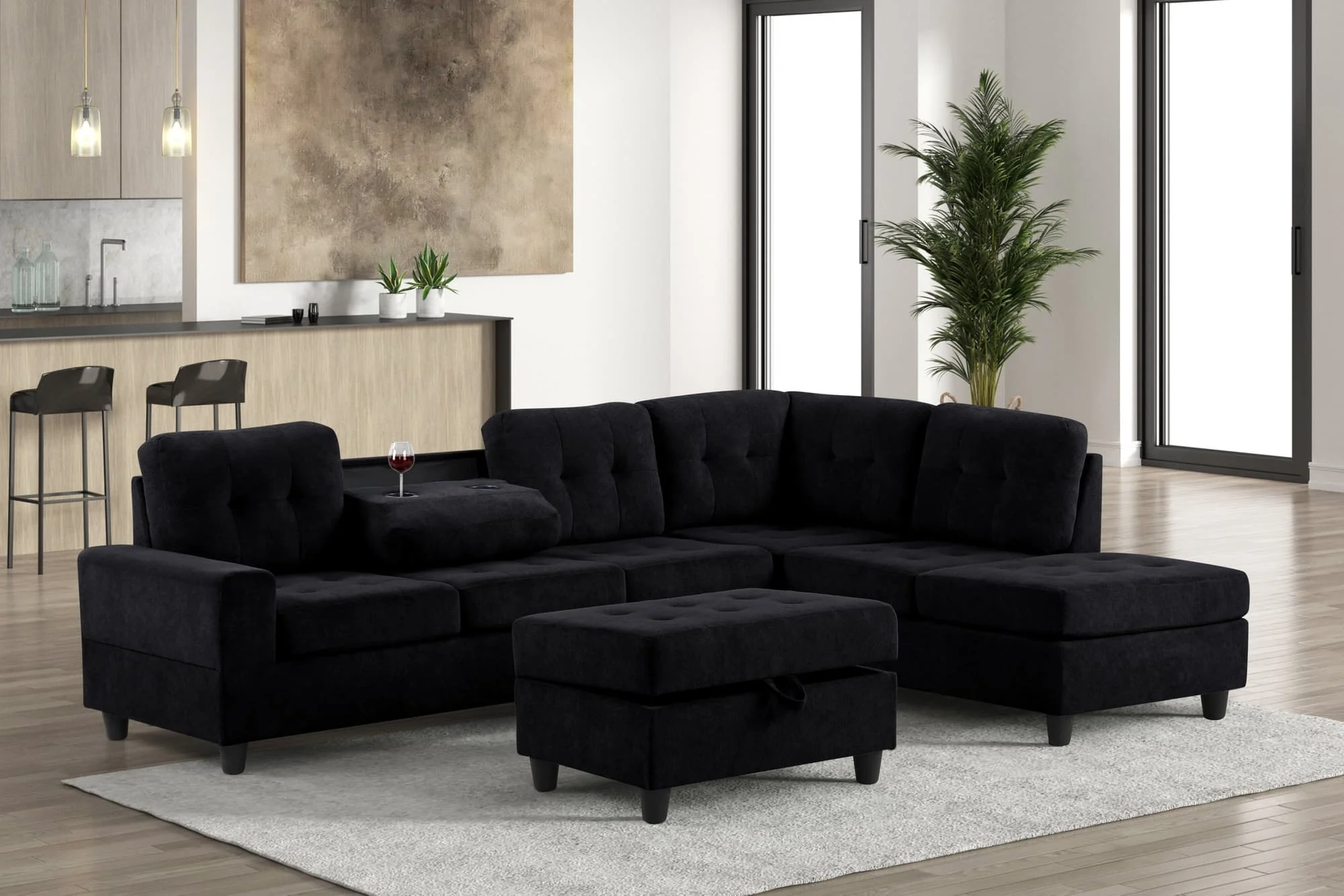 Heights Black Reversible Sectional + Ottoman - Image 1