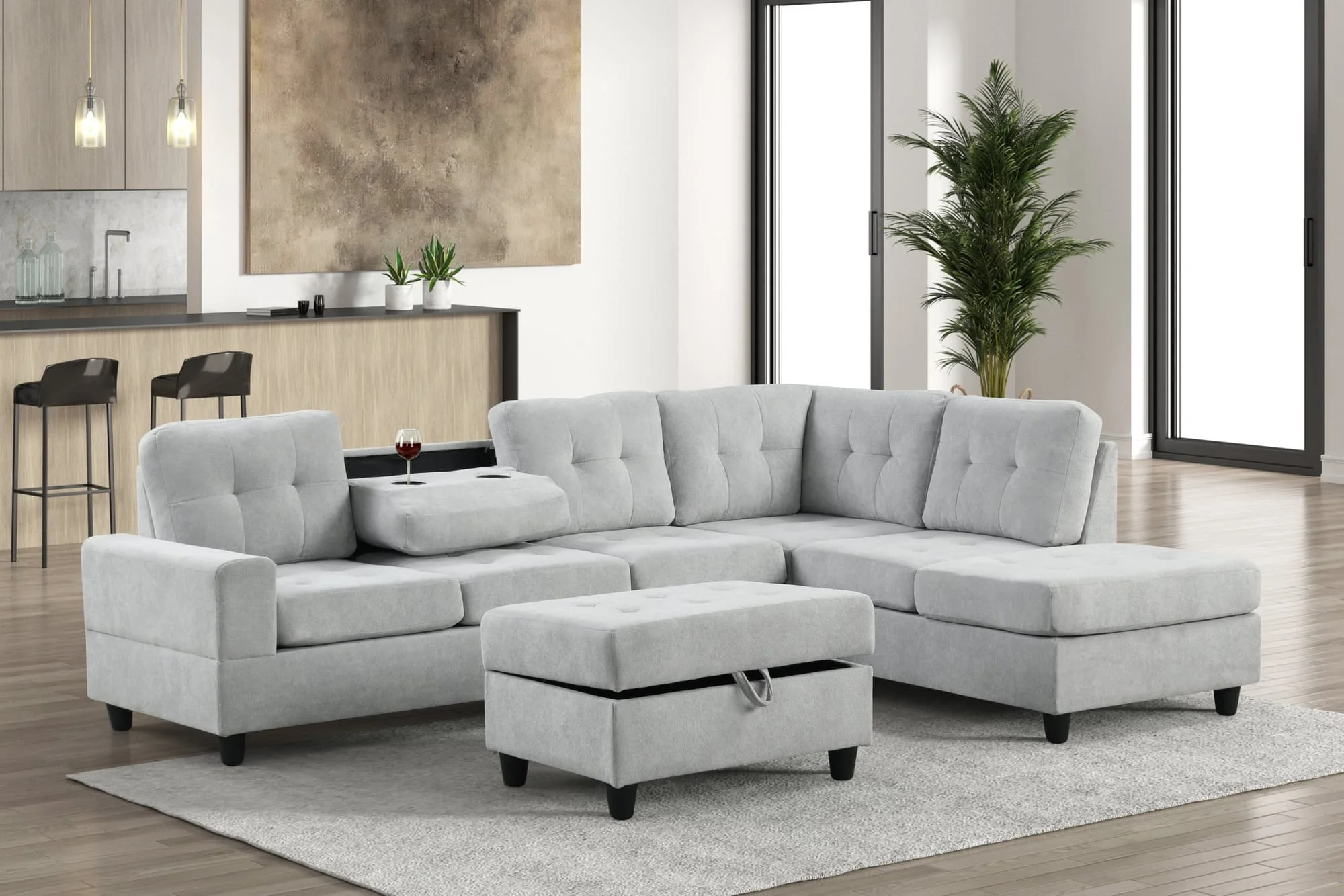Heights Light Gray Reversible Sectional + Ottoman - Image 1