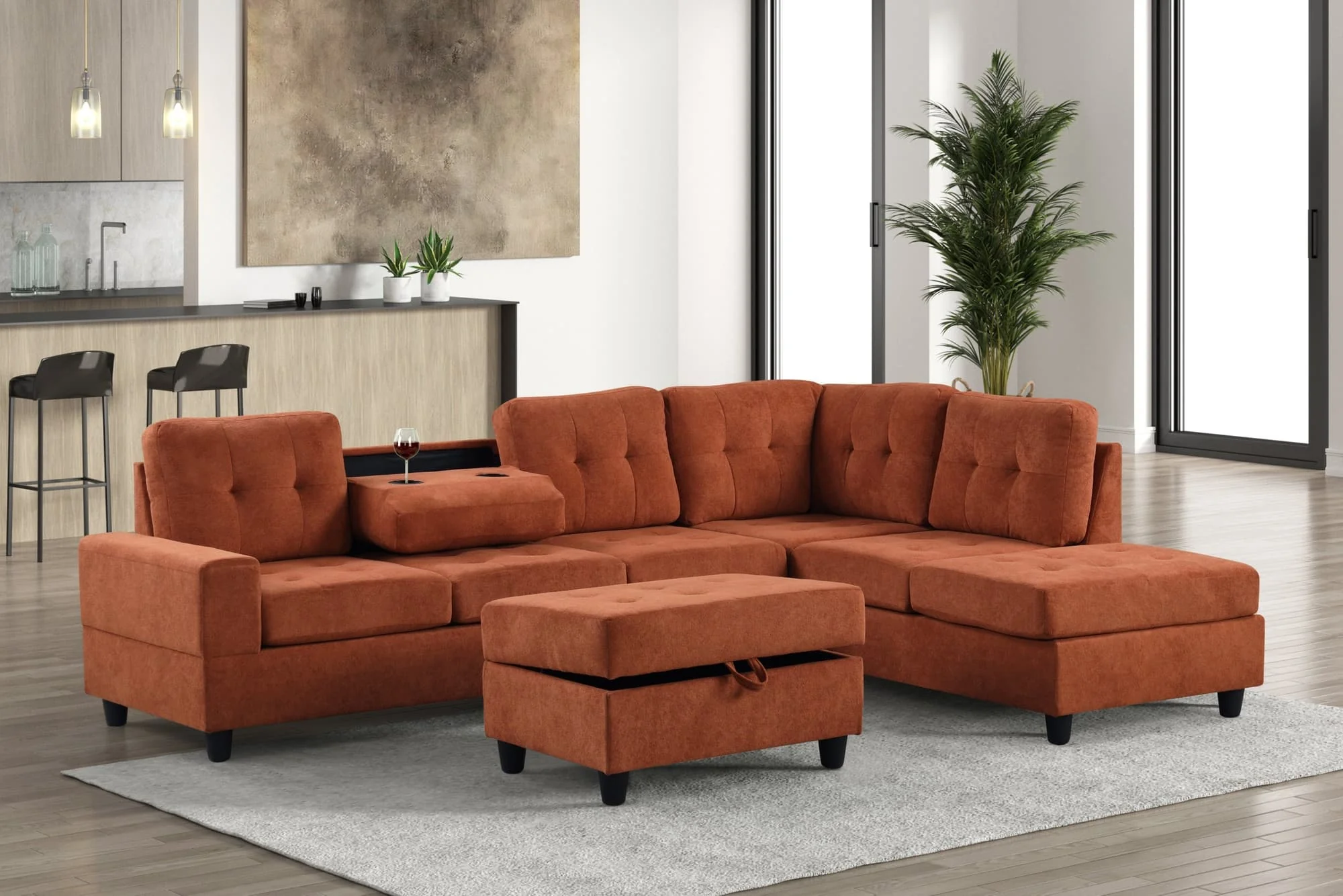 Heights Orange Reversible Sectional + Ottoman - Image 1