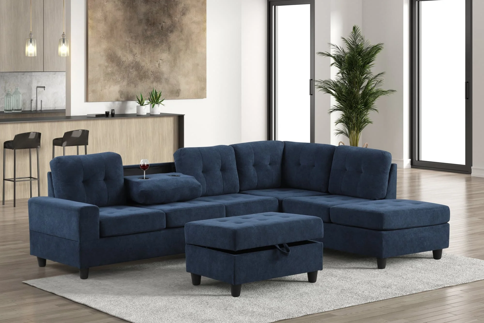 Heights Blue Reversible Sectional + Ottoman - Image 1