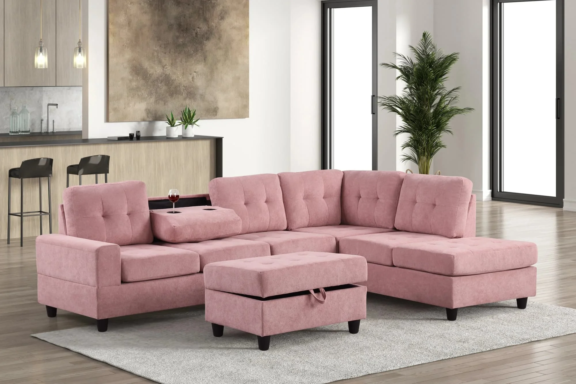 Heights Pink Reversible Sectional + Ottoman - Image 1