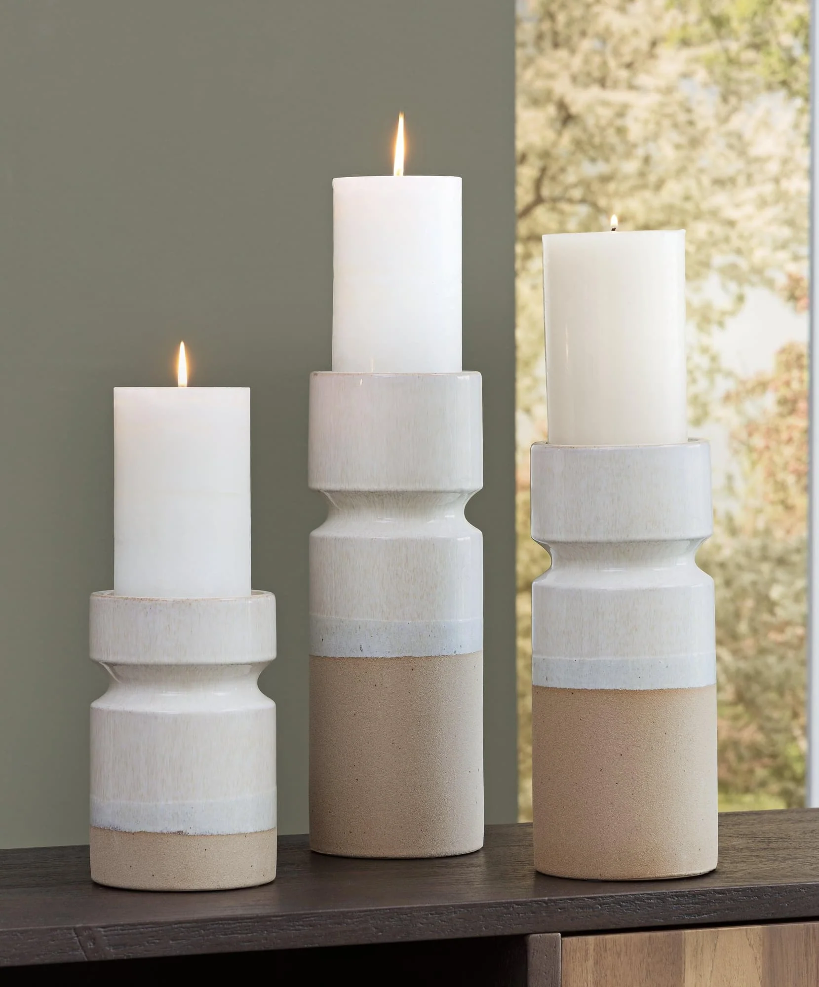 Hurston Ivory Brown Candle Holder (Set of 3)