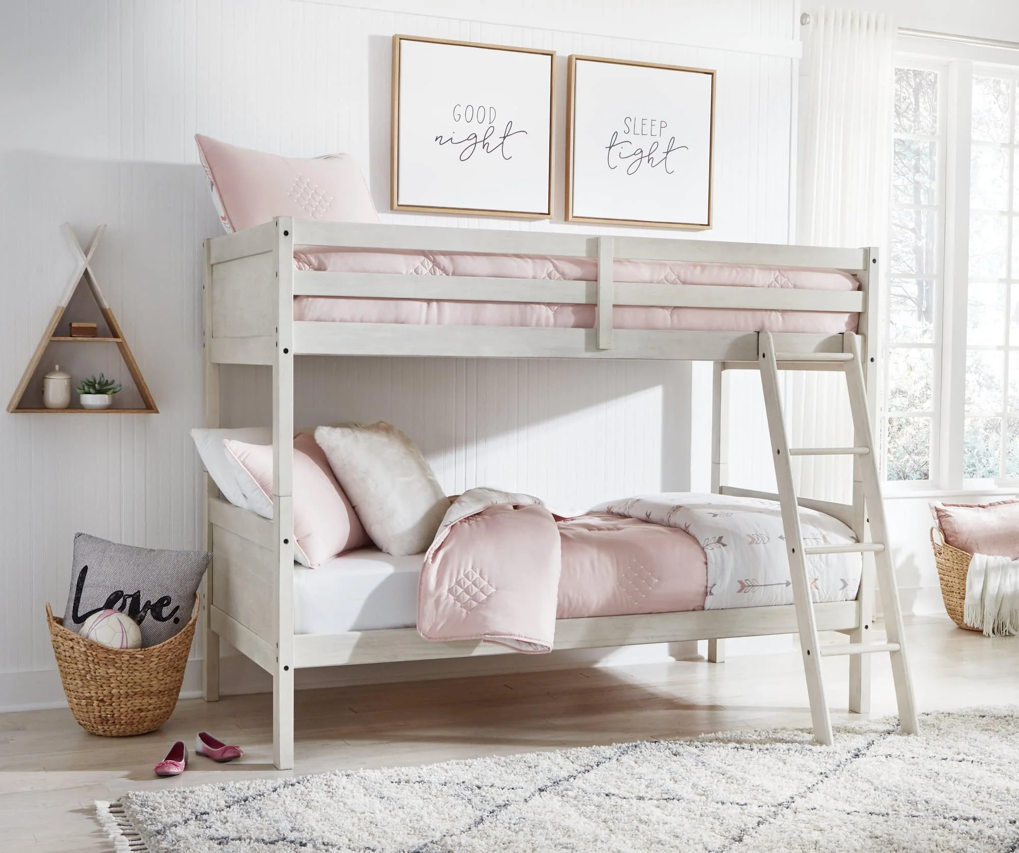 Robbinsdale Antique White Twin Bunk Bed With Ladder