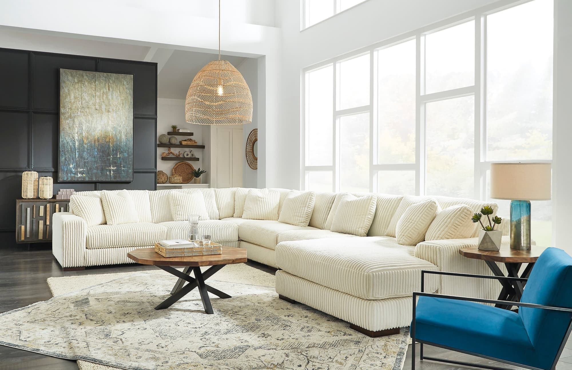 Tuleven Ivory 6-Piece Sectional RAF Chaise - Image 1