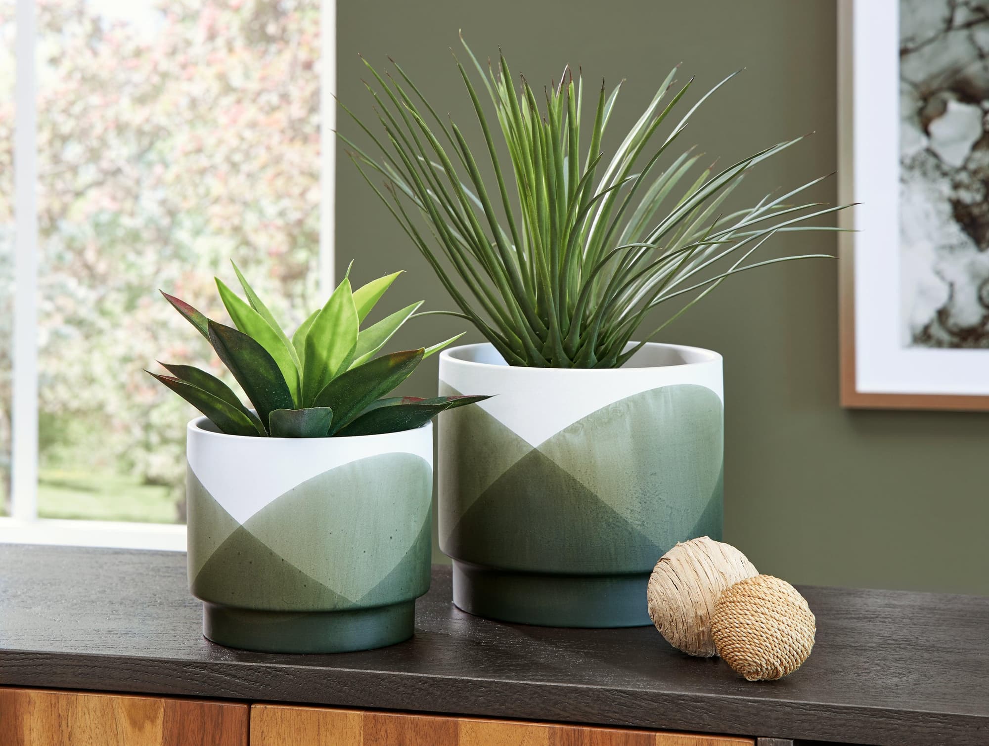 Ardenridge Green White Planter (Set of 2) - Image 1