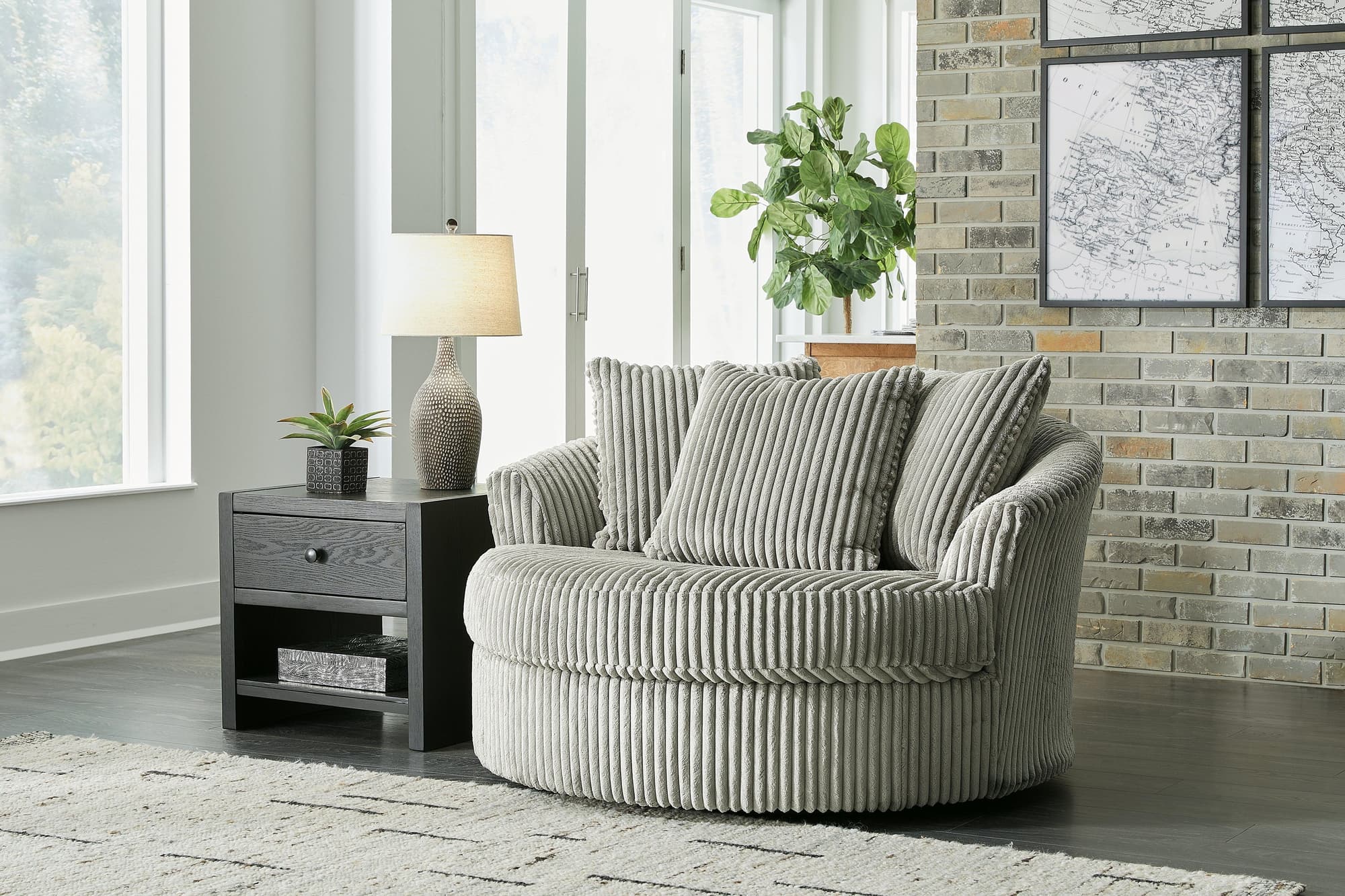 Lindyn Fog Velvet Oversized Swivel Accent Chair - Image 1
